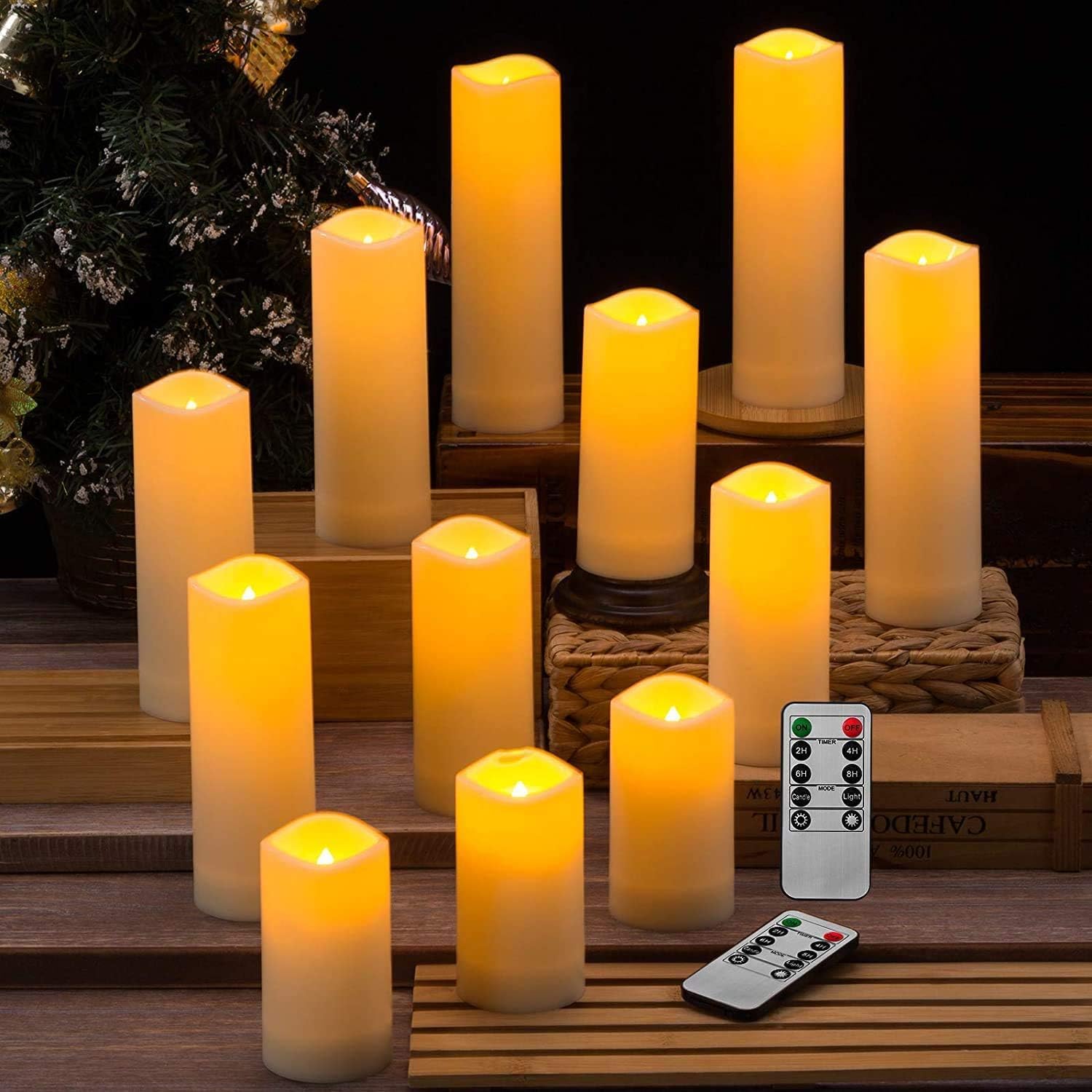 Detalle de TLNFHRPI Set of 12 Flameless LED Candles with Remote Timer, Ivory