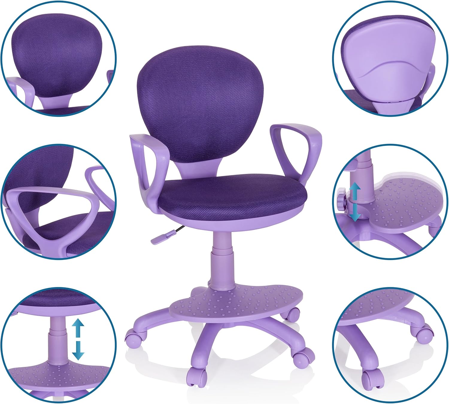 Thumbnail 3 de HJH Office 671009 sedia girevole per bambini KID COLOR: seduta regolabile, poggiapiedi e ruote sicure