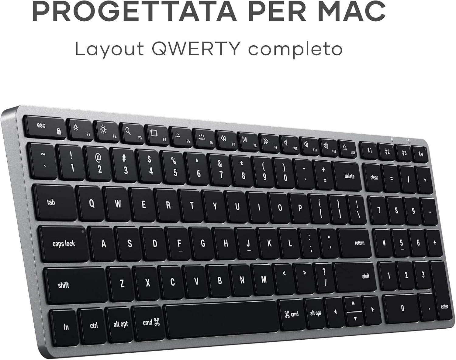 Detalle de Satechi Tastiera Wireless Slim X2 QWERTY US Bluetooth con tastierino numerico, retroilluminata e ricaricabile (per Mac, Windows e Android) – Grigio