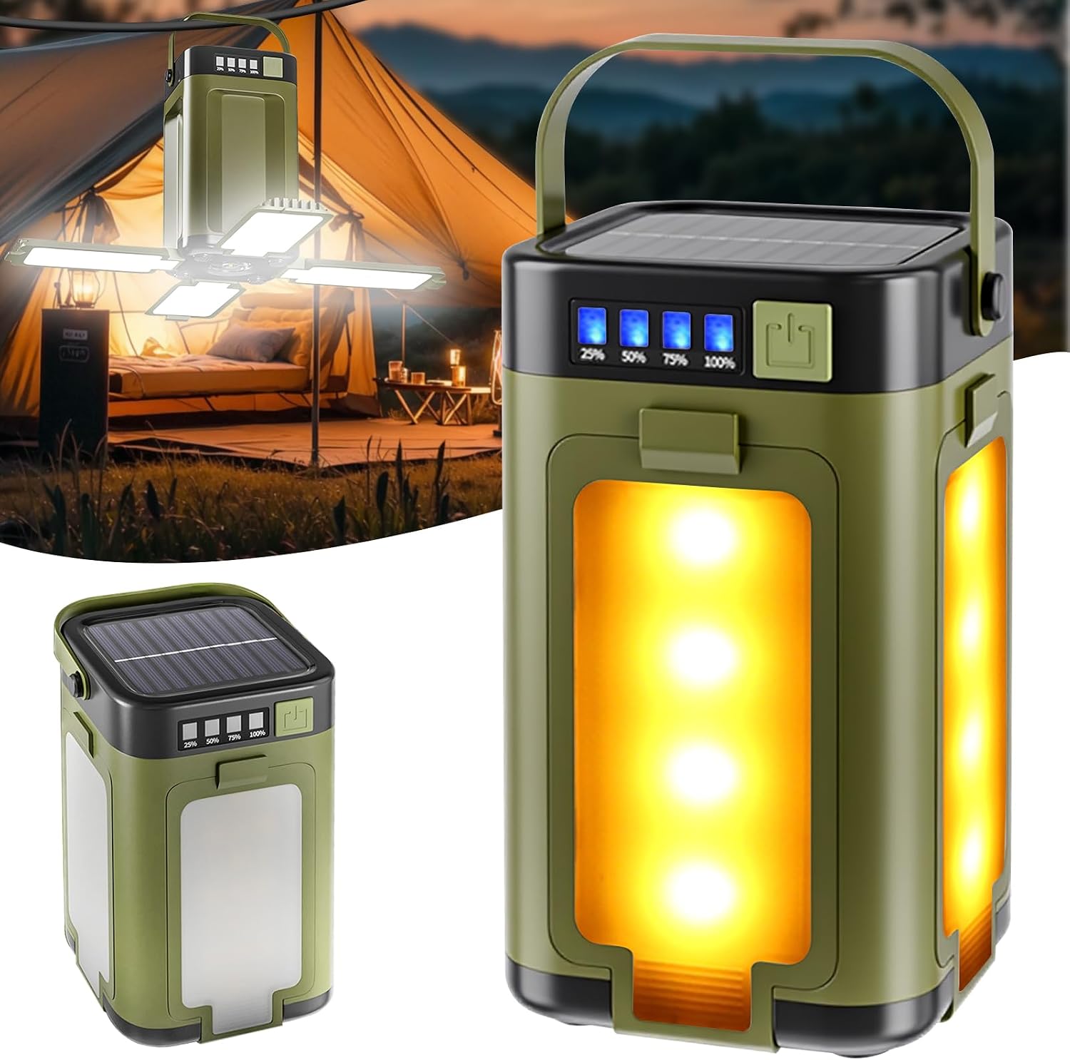 Detalle de Solar Camping Lights Rechargeable 2000 mAh LED Lantern with 6 Modes