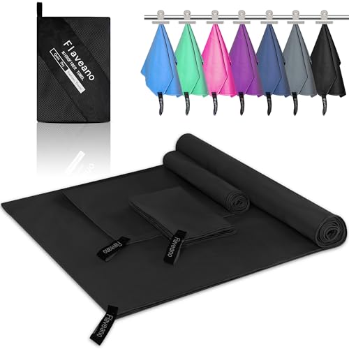 Detalle de Flaveano Mikrofaser Handtuch Schnelltrocknend – Reisehandtuch 3er Set