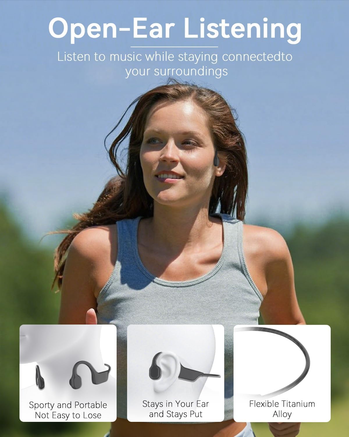 Thumbnail 1 de ANSTEN Casque à conduction osseuse Bluetooth 5.3 (open ear) avec micro, étanchéité IPX5