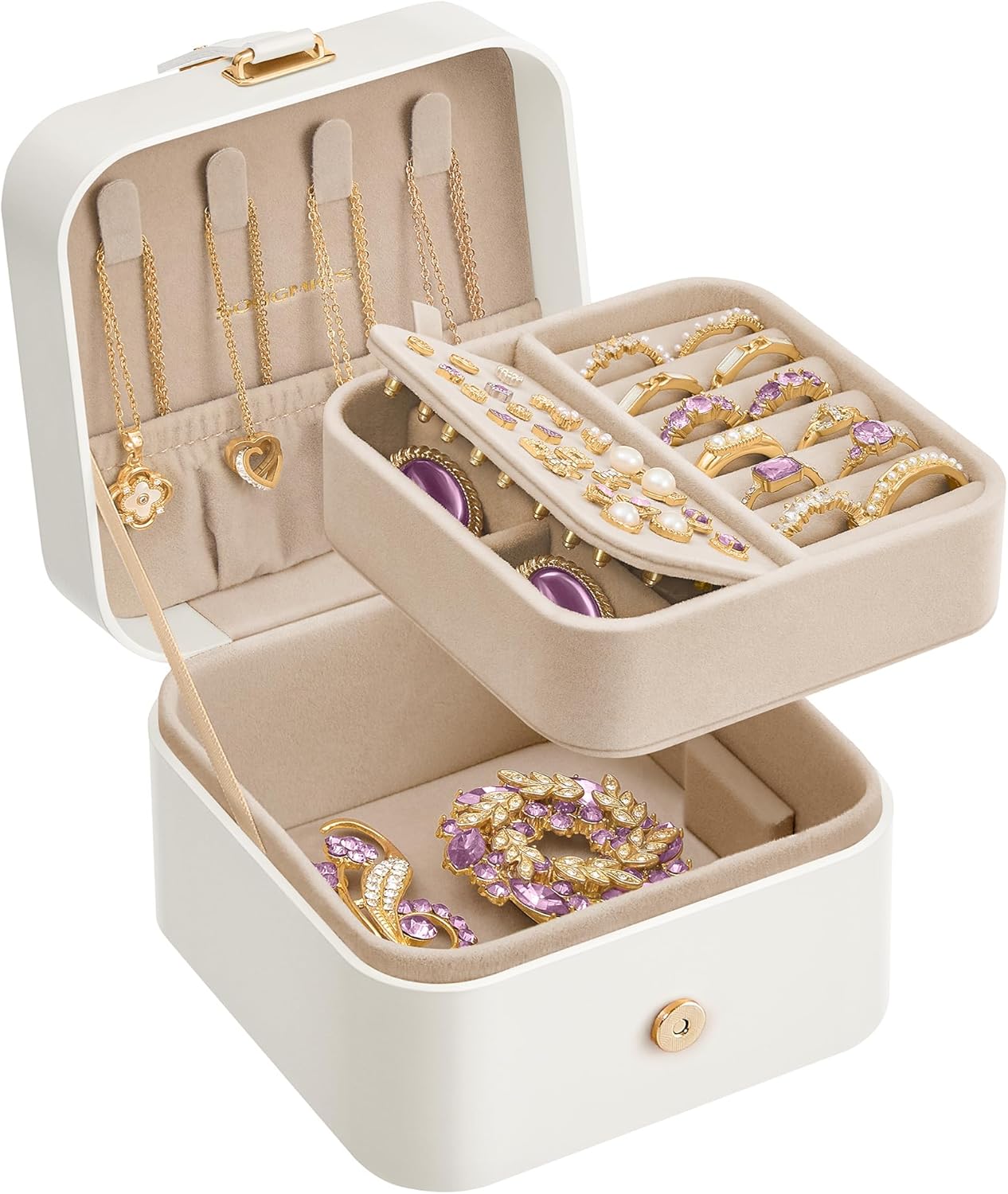 Detalle de SONGMICS 2-Layer Travel Jewellery Box JBC185W03 (Cloud White)