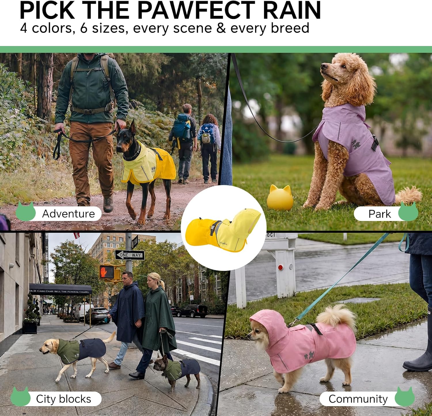 Thumbnail 5 de Luciphia YY-LUCAP2601-YL-35 Dog Raincoat, Yellow Medium, Hooded & Reflective