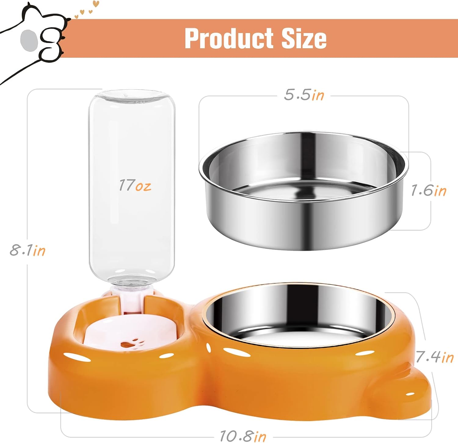 Detalle de Pet Food and Water Bowl Set, 17 oz Water Bottle