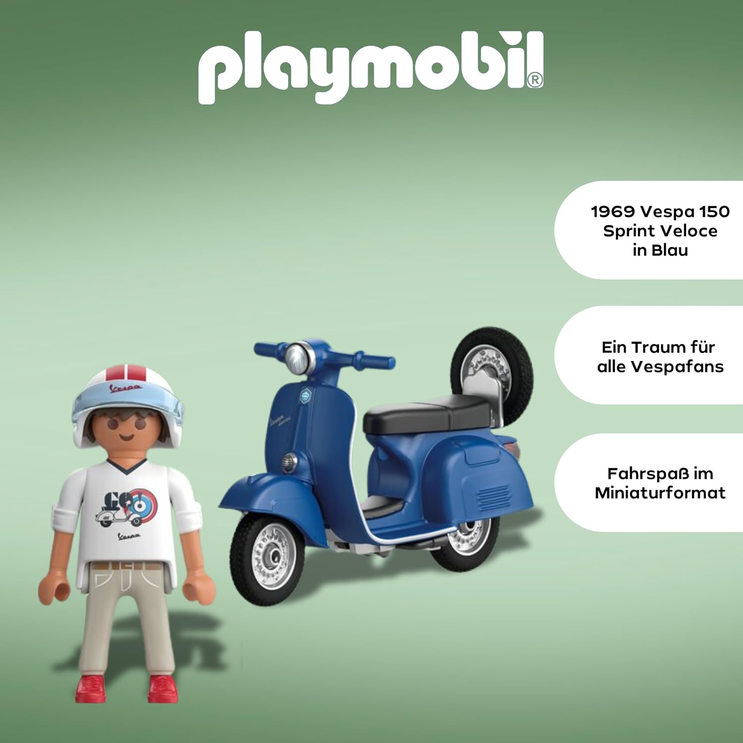 Thumbnail 2 de PLAYMOBIL Cars 71622 1969 Vespa 150 Sprint Veloce – Blau, sammlerkonformes Modell mit abnehmbarem Ersatzrad