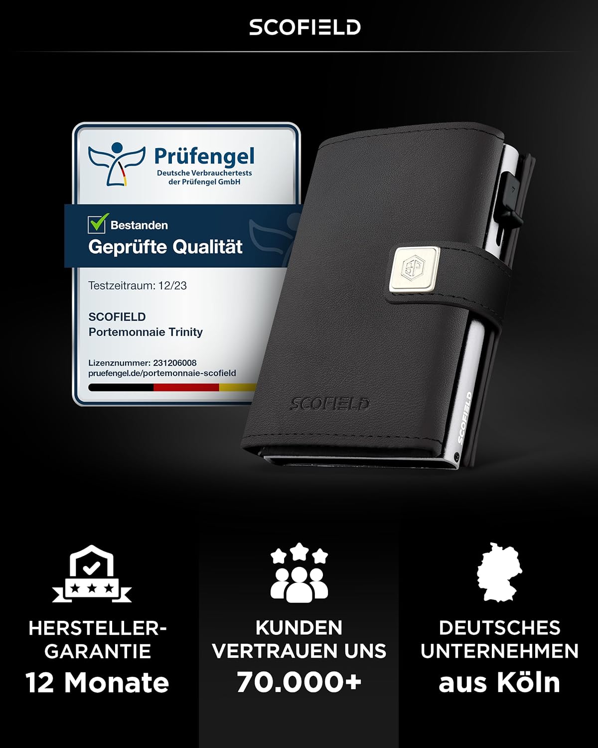 Detalle de SF SCOFIELD Herren Geldbörse Trinity mit RFID-Schutz für bis zu 12 Karten – schmale Smart Wallet