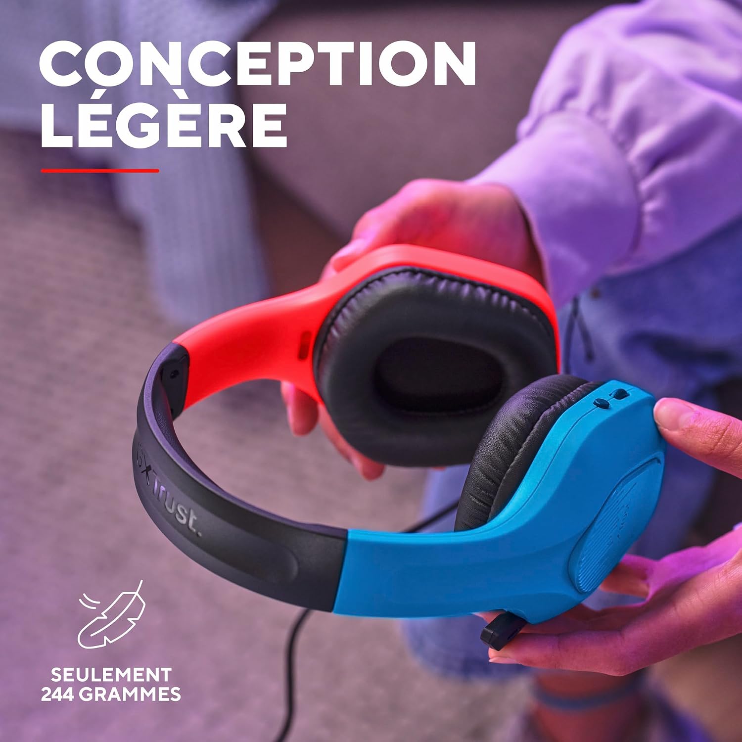 Thumbnail 2 de GXTrust Zirox: Casque Gaming Léger pour Nintendo Switch (Bleu/Rouge) avec micro rétractable