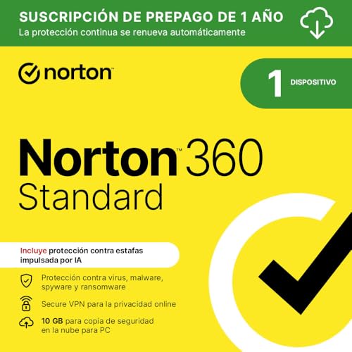 Norton 360 Estándar 2026 para 1 dispositivo – Antivirus con VPN y protección integral