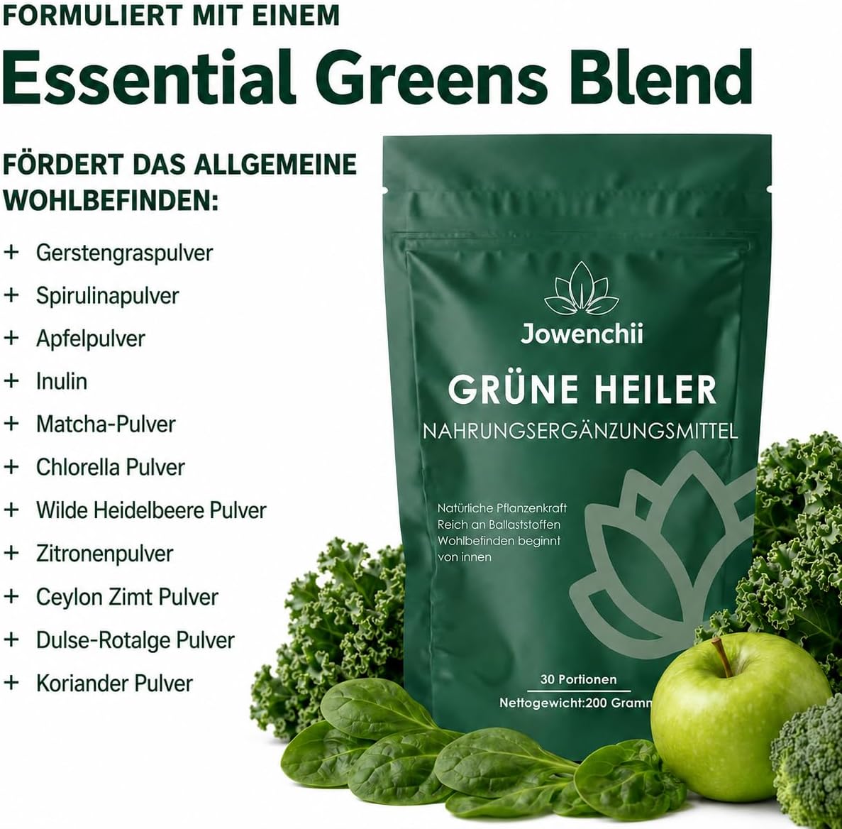 Detalle 2 de Grüne Entgiftungspulver 200 g – Superfood Helfer mit Matcha, Gerstengras und Beeren