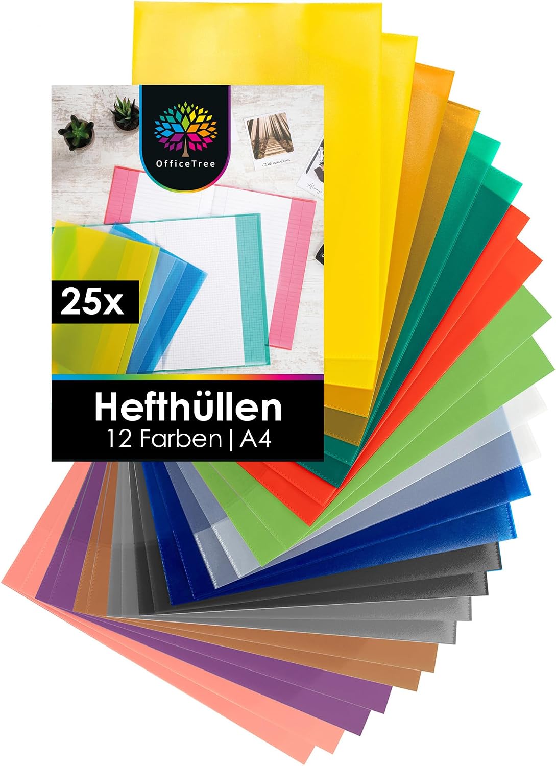OfficeTree 25x Hefthüllen A4 bunt – 25 Stück, 12 Farben, wasserabweisend
