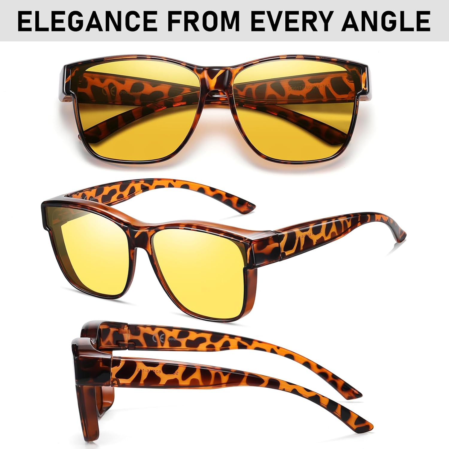 Detalle 2 de GEGURI Polarized Sunglasses Fit Over Glasses - Oversized Square UV400 Night Driving Shades