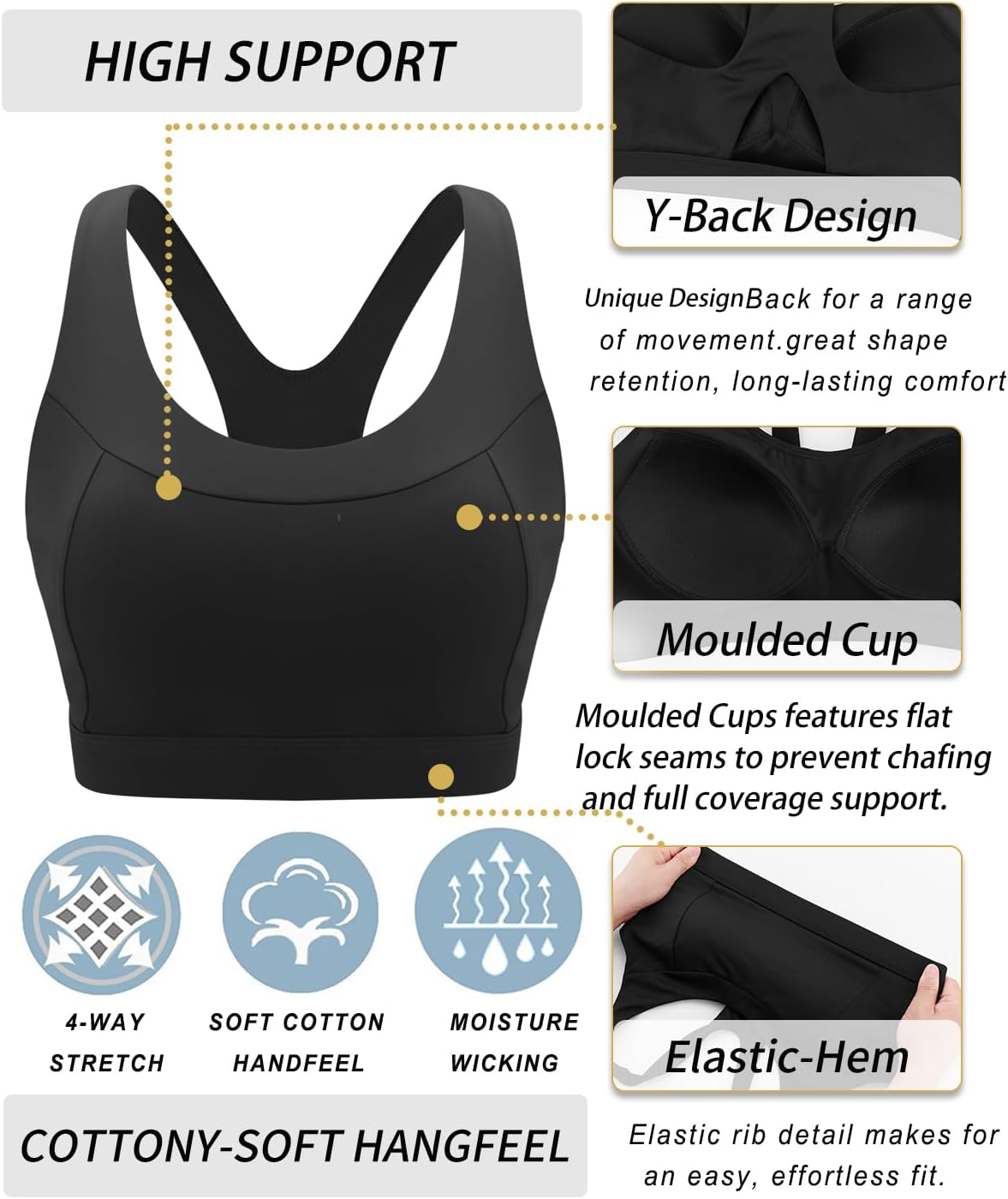 Detalle 2 de RUNNING GIRL High Support Sports Bra for Women with Molded Cups and Racerback