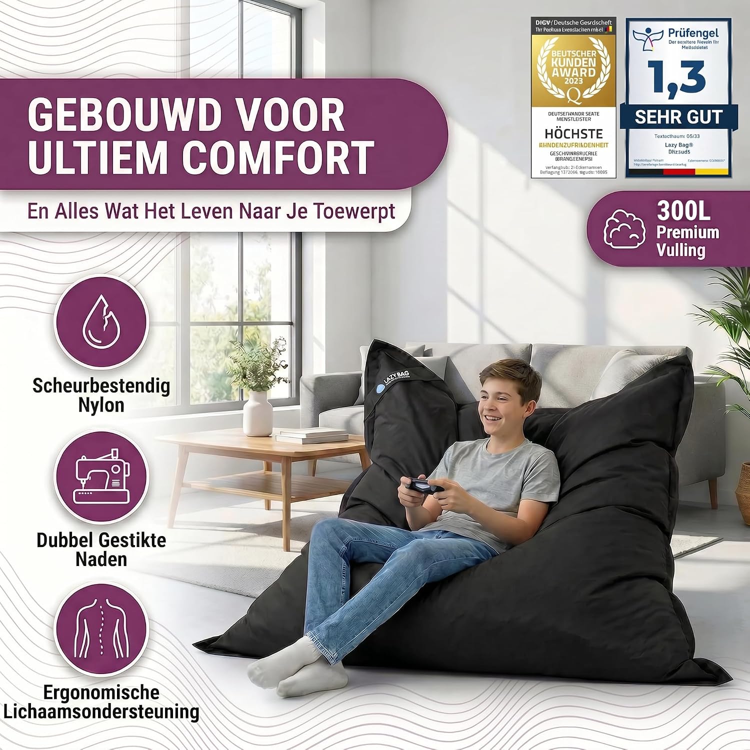 Detalle 2 de Lazy Bag 069a3eb9-d13f-4c42-abeb-c223c69e9971 XL-zitzak 300 liter, nylon