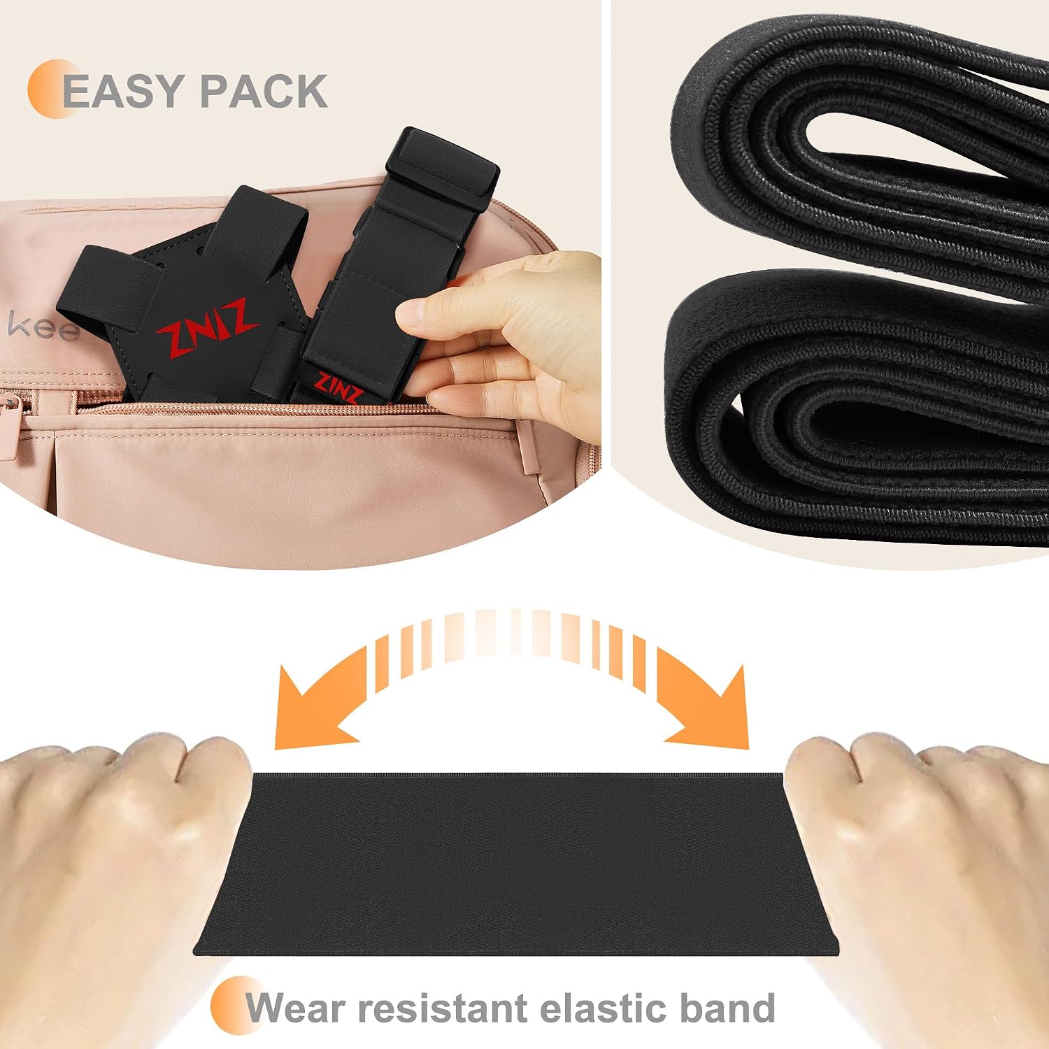 Detalle de ZINZ sangle de valise élastique réglable (ensemble noir/rouge) pour sécuriser bagages et sacs