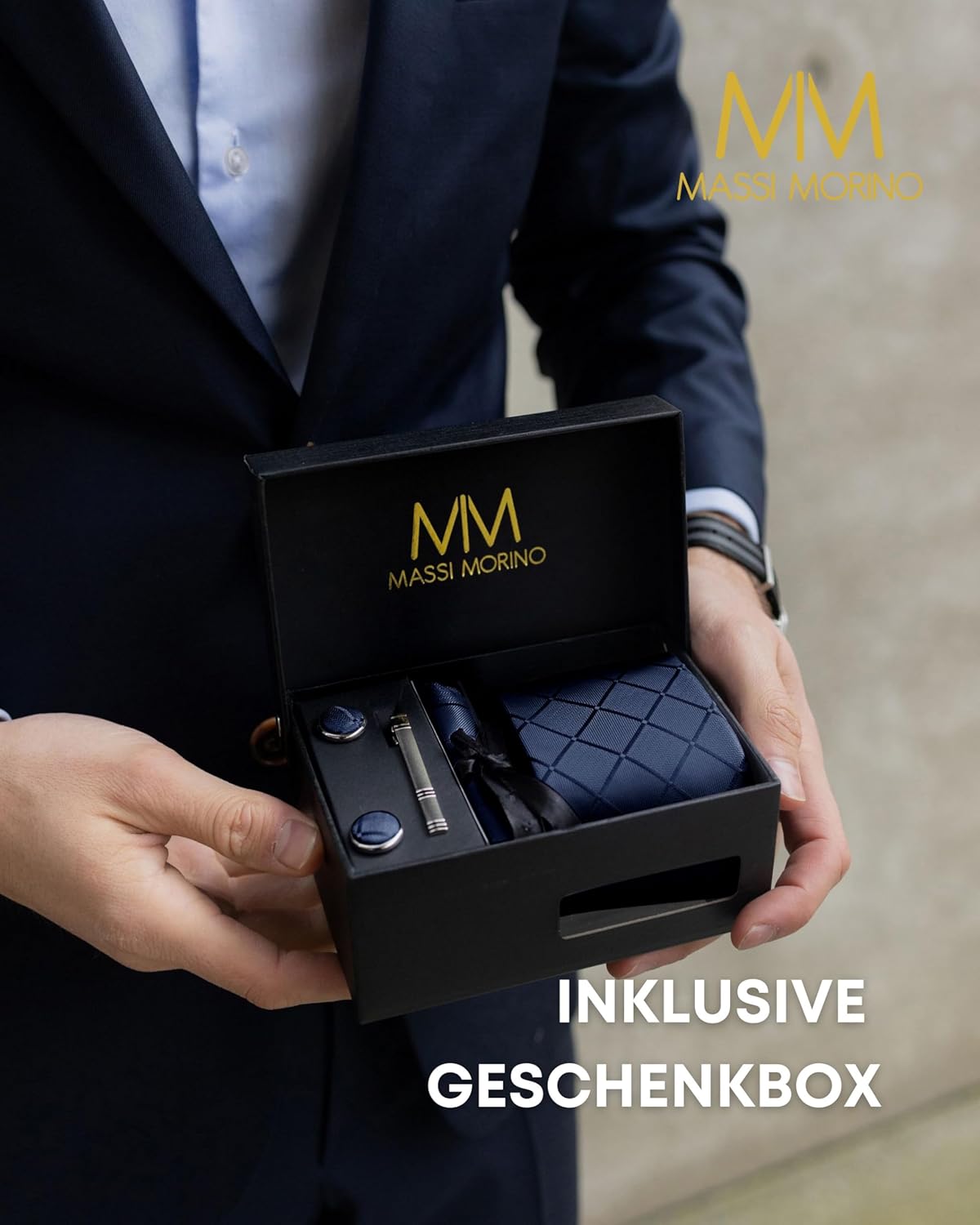 Thumbnail 4 de Massi Morino Krawatte Set – stilvolles Herren 5‑In‑1 Geschenkset