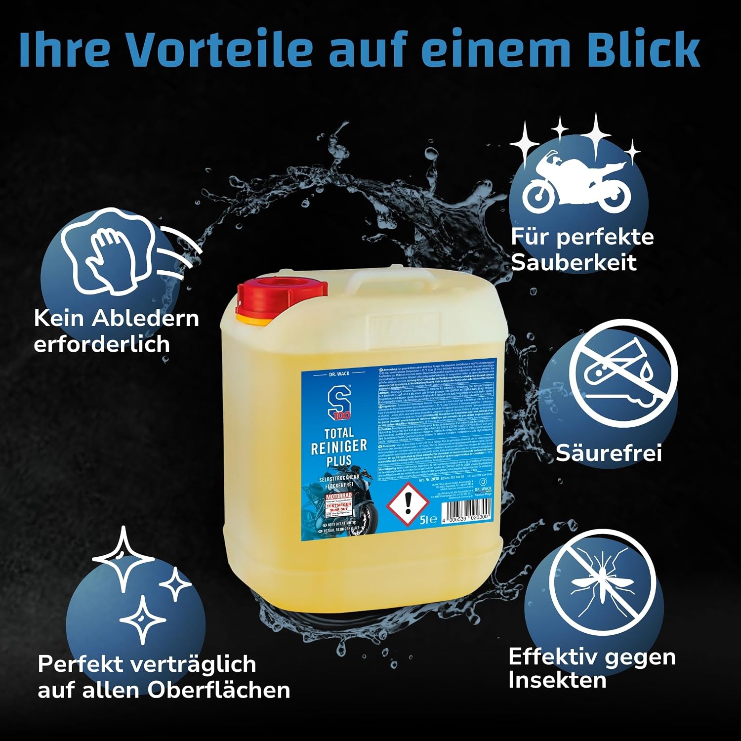 Detalle de Dr. Wack S100 Total Reiniger Plus 5 Liter – Effektiver Gel-Reiniger für Motorradpflege