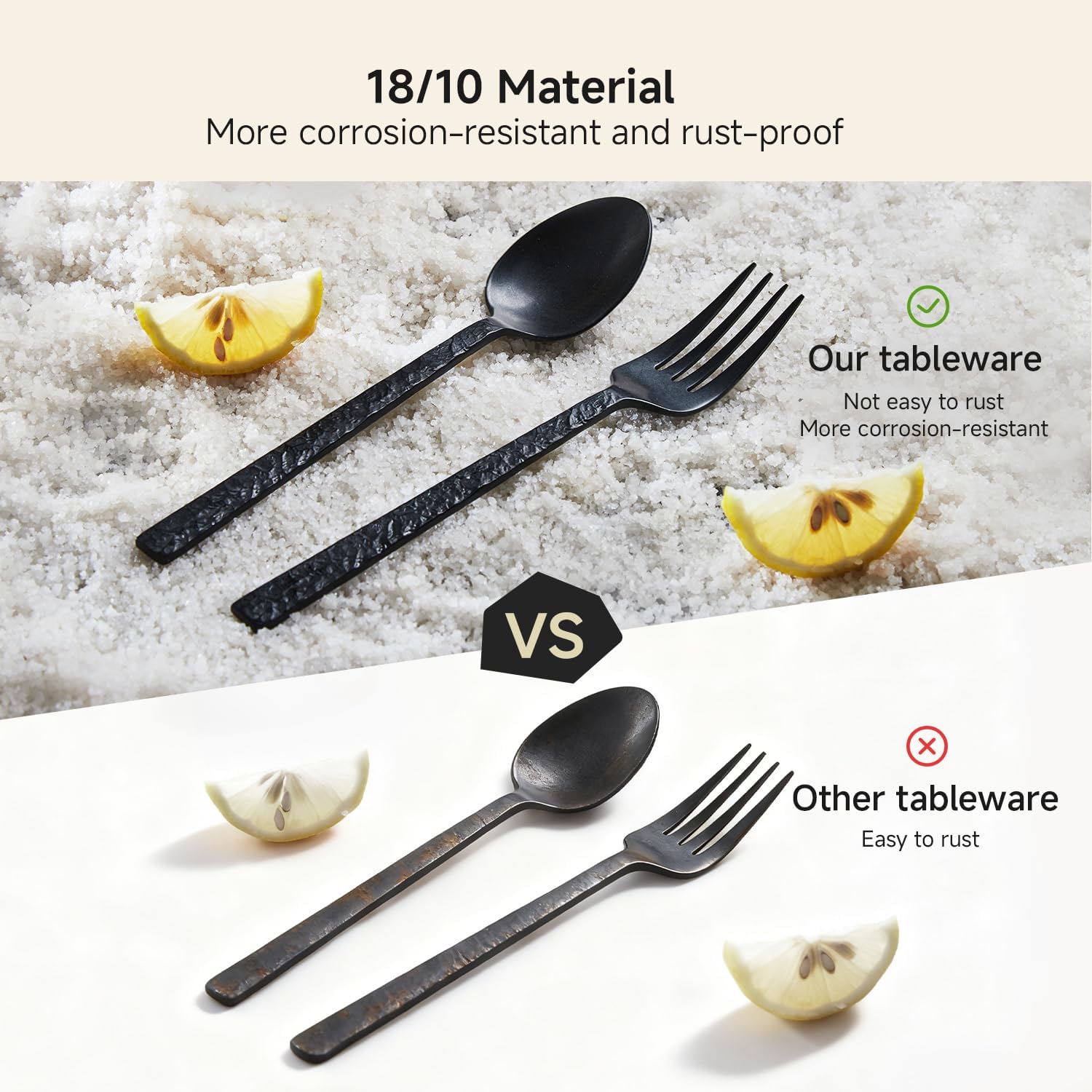Detalle 2 de KINGSTONE 30-Piece Black Hammered Silverware Set for 6 (18/10 Stainless Steel) — Dishwasher Safe