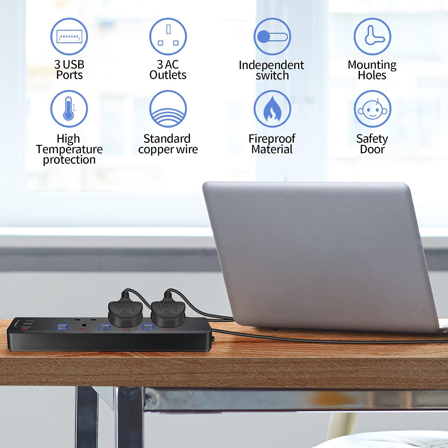 Thumbnail 3 de Extension lead with USB slots 3250W surge protected