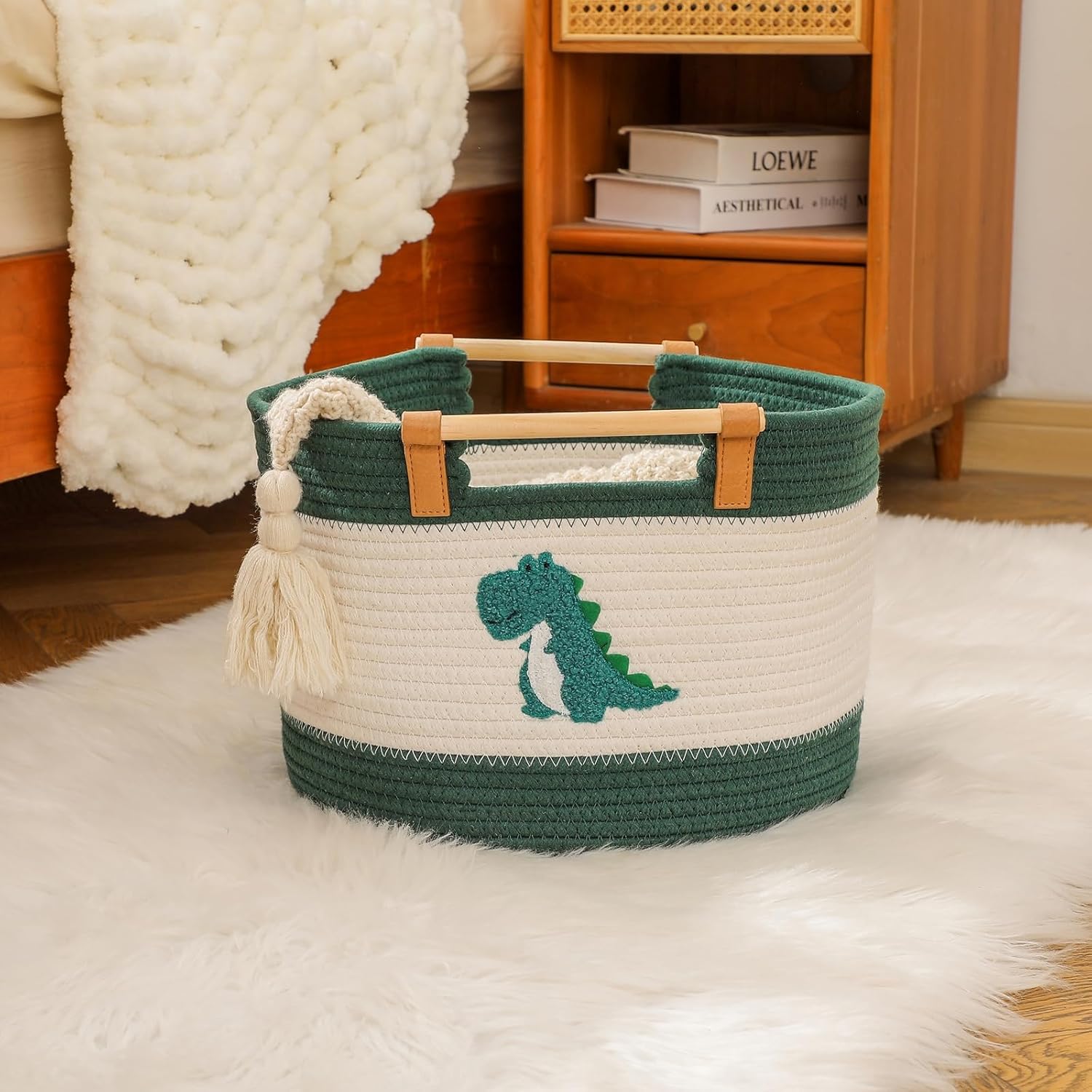 Thumbnail 2 de Large Blanket Basket 35L Cotton Rope Basket with Wooden Handles by Tidelit