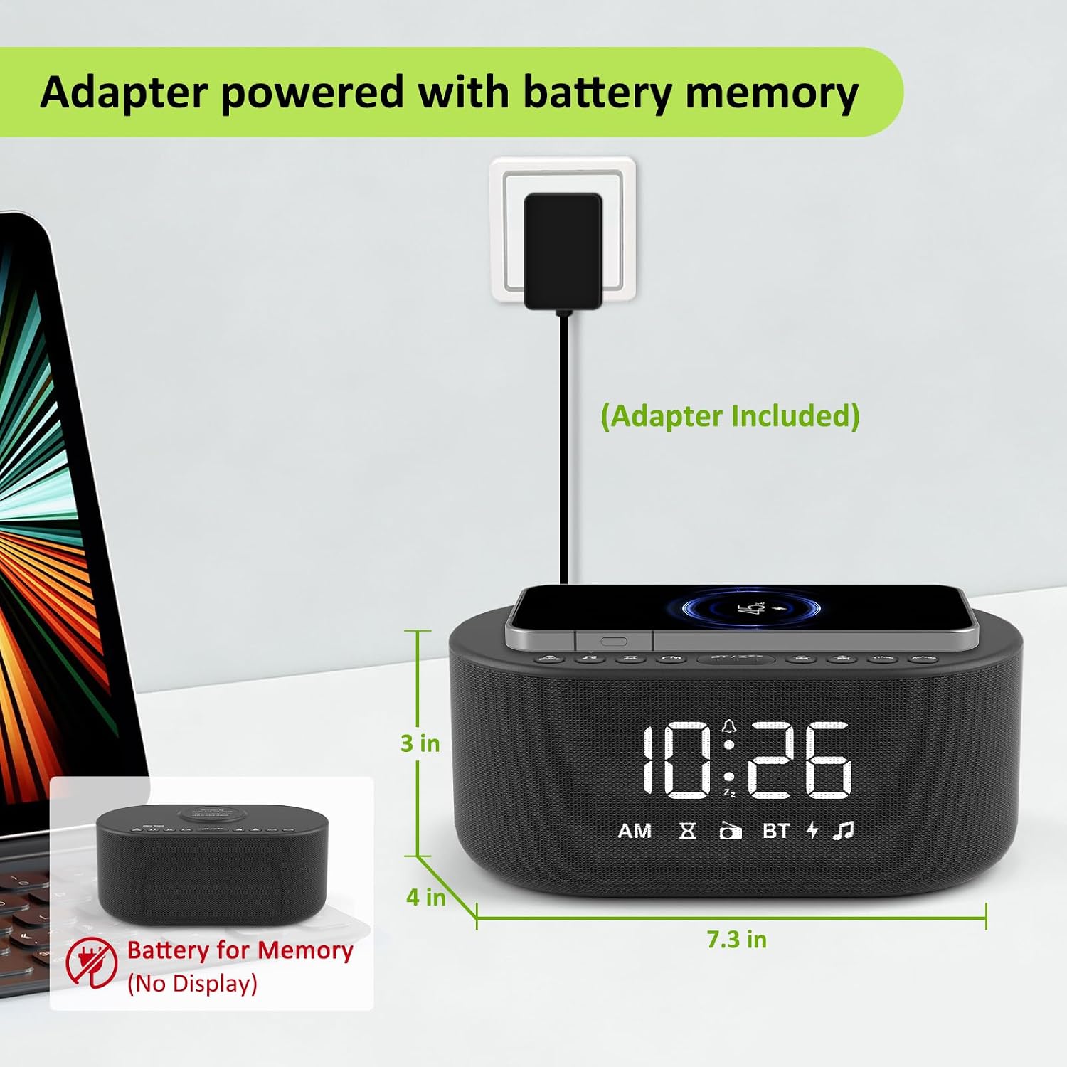 Detalle de DreamSky DS2266 Alarm Clock Radio with Wireless Charging, FM Radio and Bluetooth