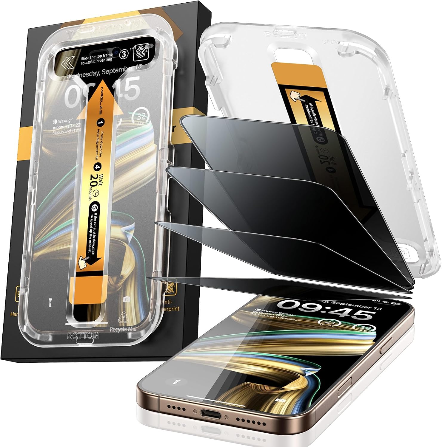 Detalle de MRGLAS 4-Pack Privacy Screen Protectors for iPhone 13 Pro Max, 9H+ Glass