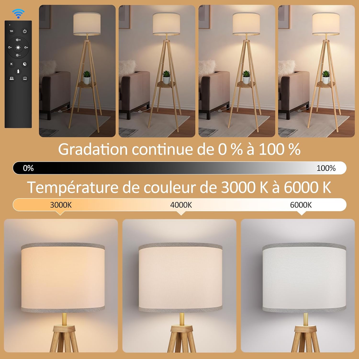 Thumbnail 1 de YooShine Stehlampe für Wohnzimmer mit Ablage, dimmbar (2700K–6500K) und Fernbedienung