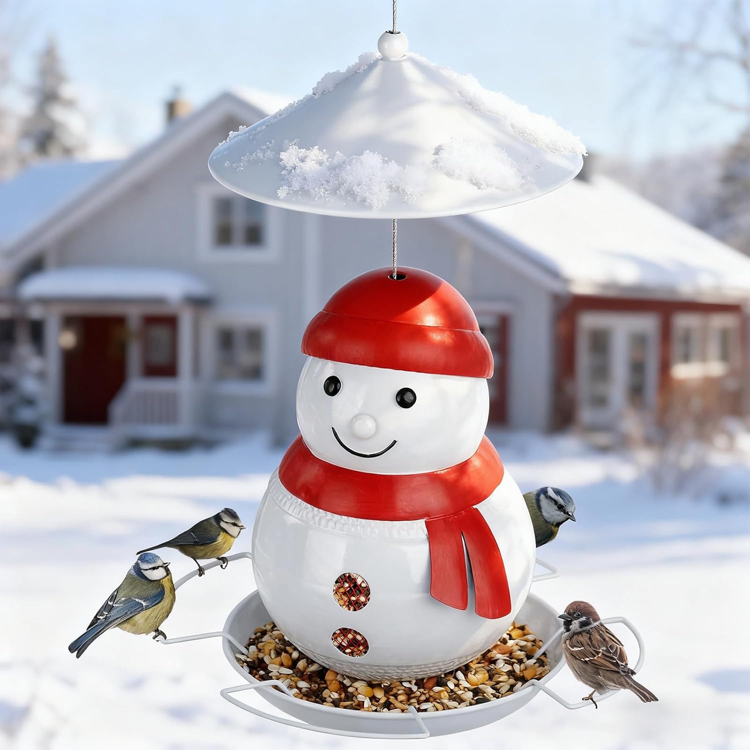 Thumbnail 4 de Bird Feeder for Outdoors: Snowman Metal Seed Feeder for Small Birds
