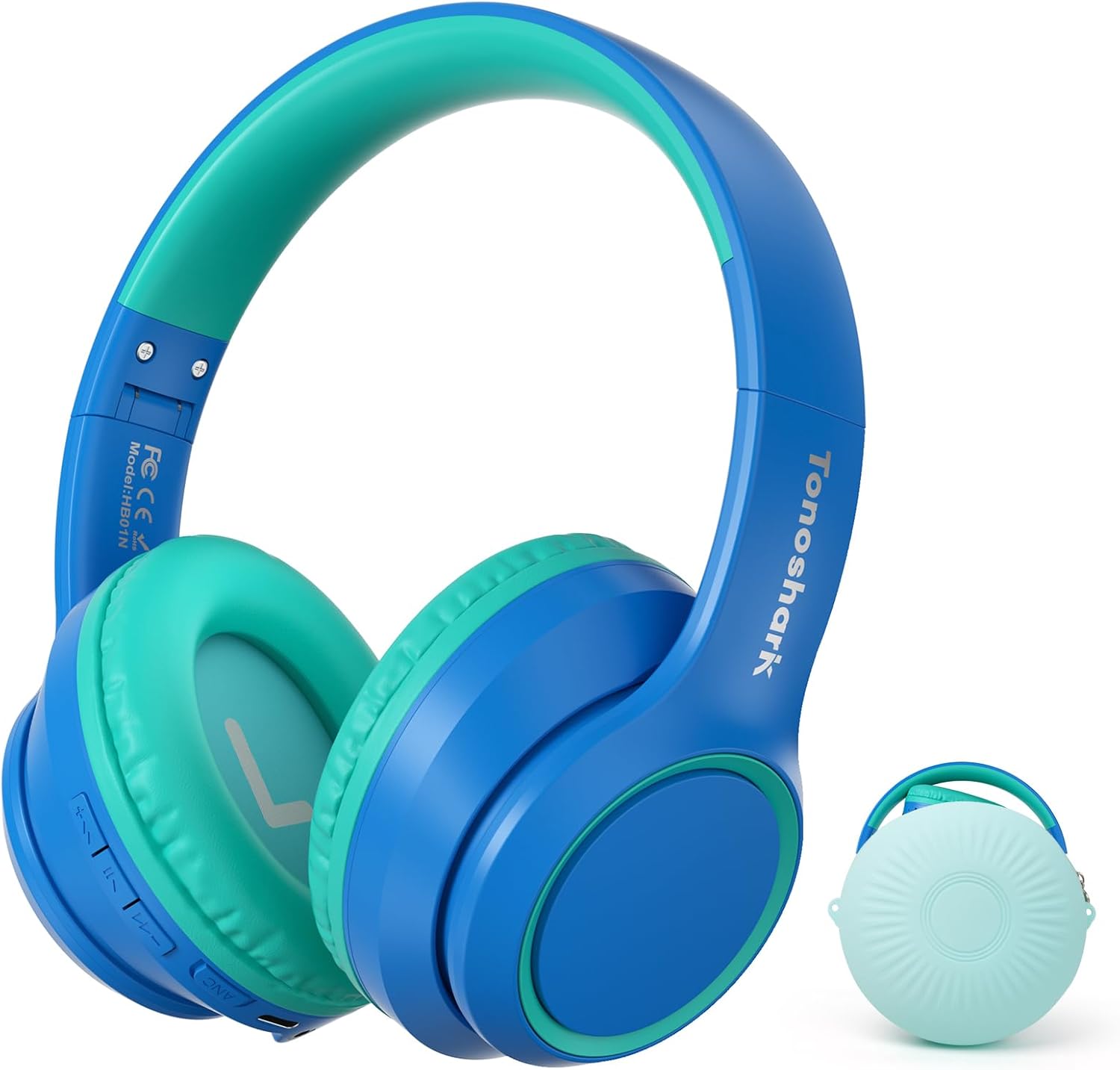 Detalle de Casque Bluetooth enfant TONOSHARK sans fil (bleu foncé) – antibruit, micro intégré, autonomie jusqu’à 60 h, étui inclus