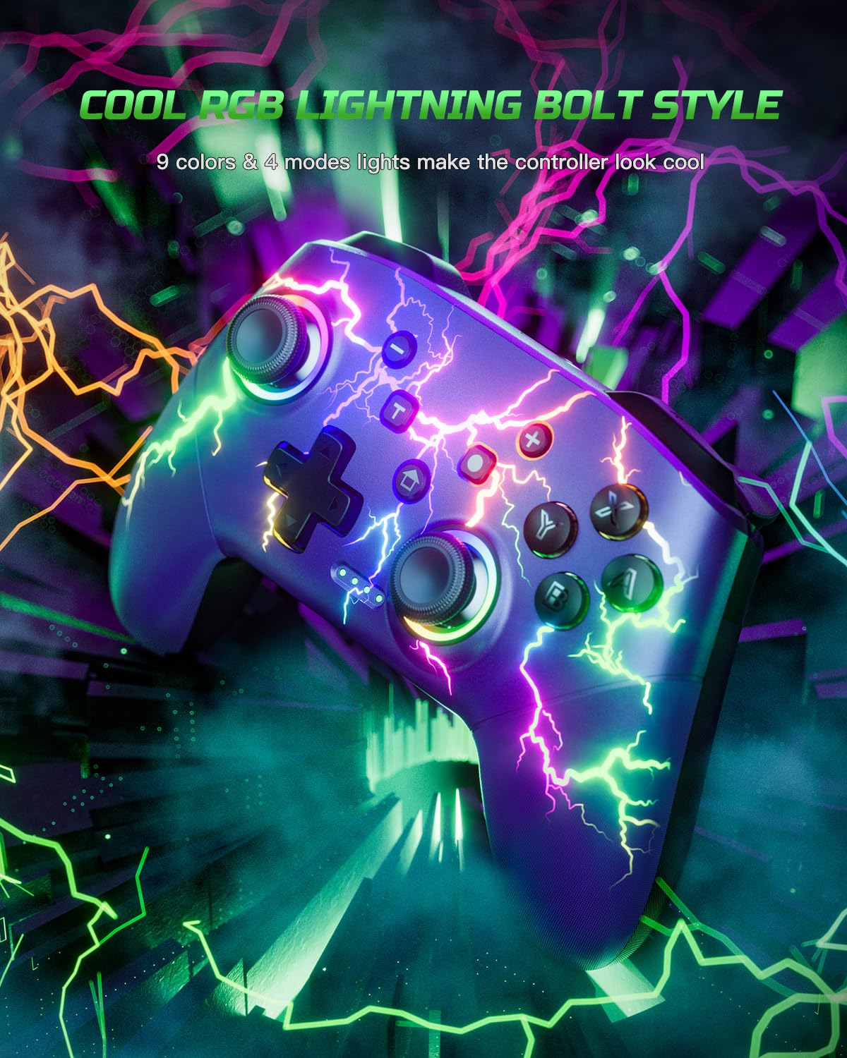 Detalle de VOYEE Switch Controller: Kabelloser Pro Controller mit 1000 mAh Akku, RGB Blitz, Zwei Paarungsarten und Wake-Up-Funktion
