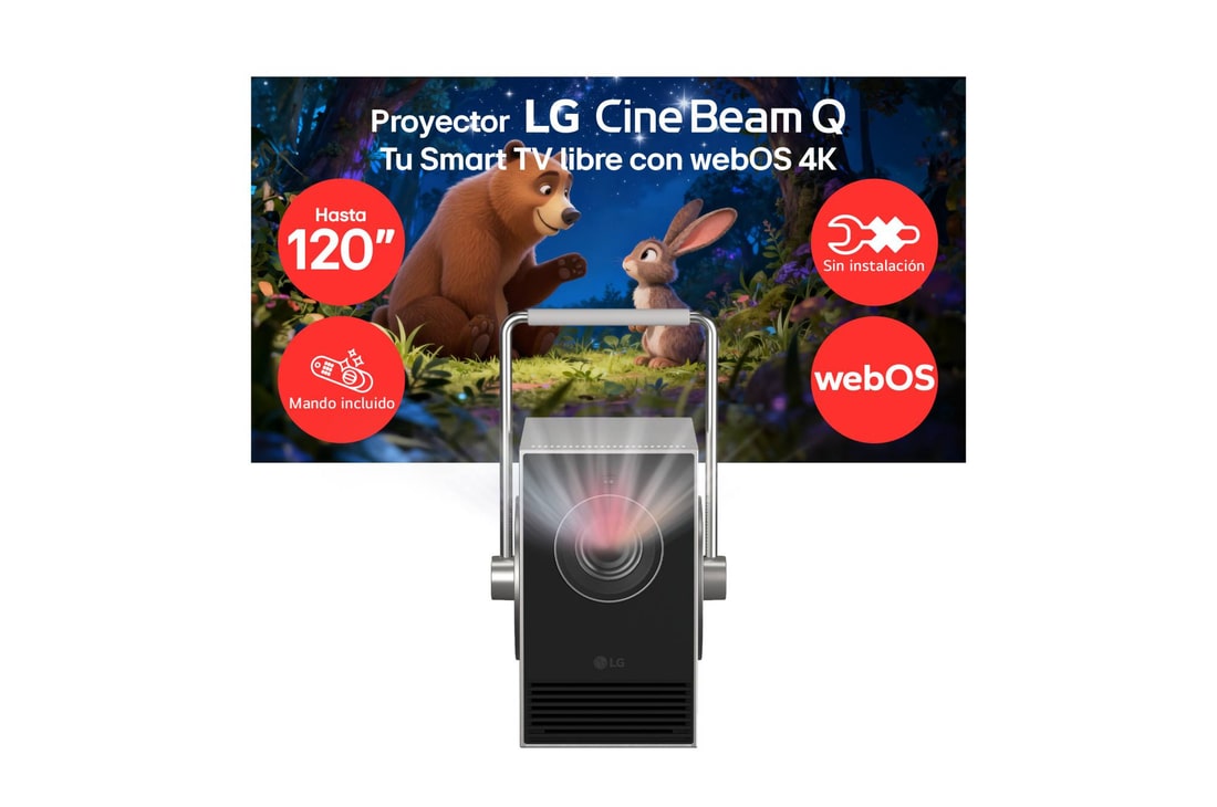 Detalle de LG CineBeam Q PU600U: proyector láser 4K UHD hasta 120" con calibración automática y webOS
