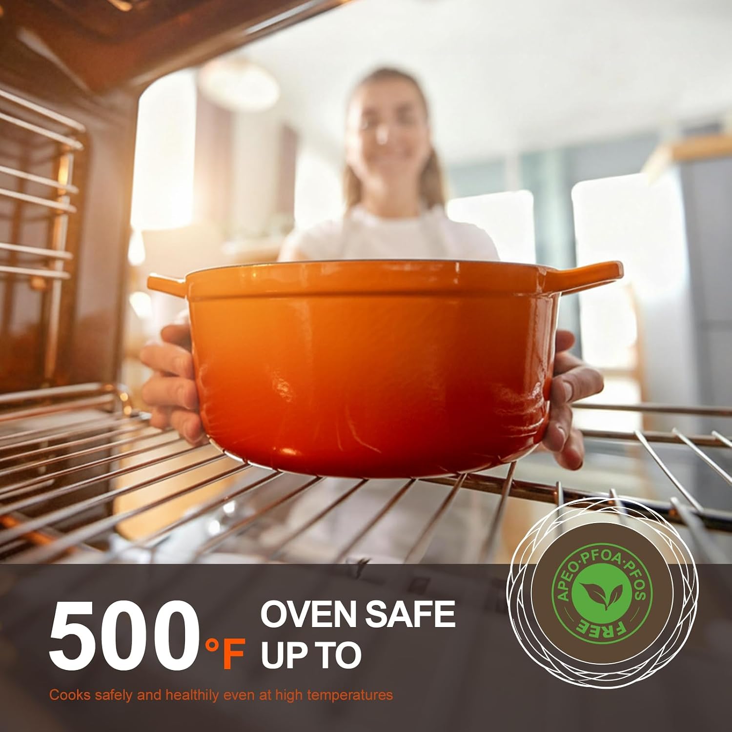 Thumbnail 3 de Overmont Enameled Cast Iron Dutch Oven 5.5QT with Wide Handles and Lid: Heavy-Duty, Pre-Seasoned, Oven Safe to 500°F