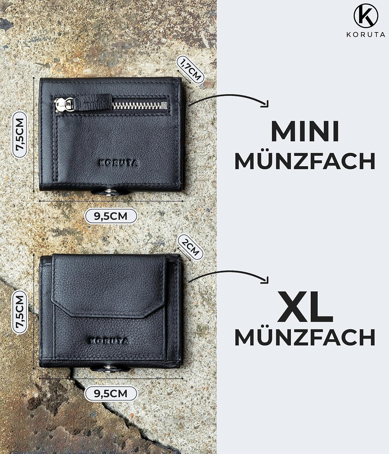 Thumbnail 4 de KORUTA Airtag Wallet mit Münzfach & RFID-Schutz – Mini-Geldbörse aus echtem Leder (schwarz, XL Münzfach)