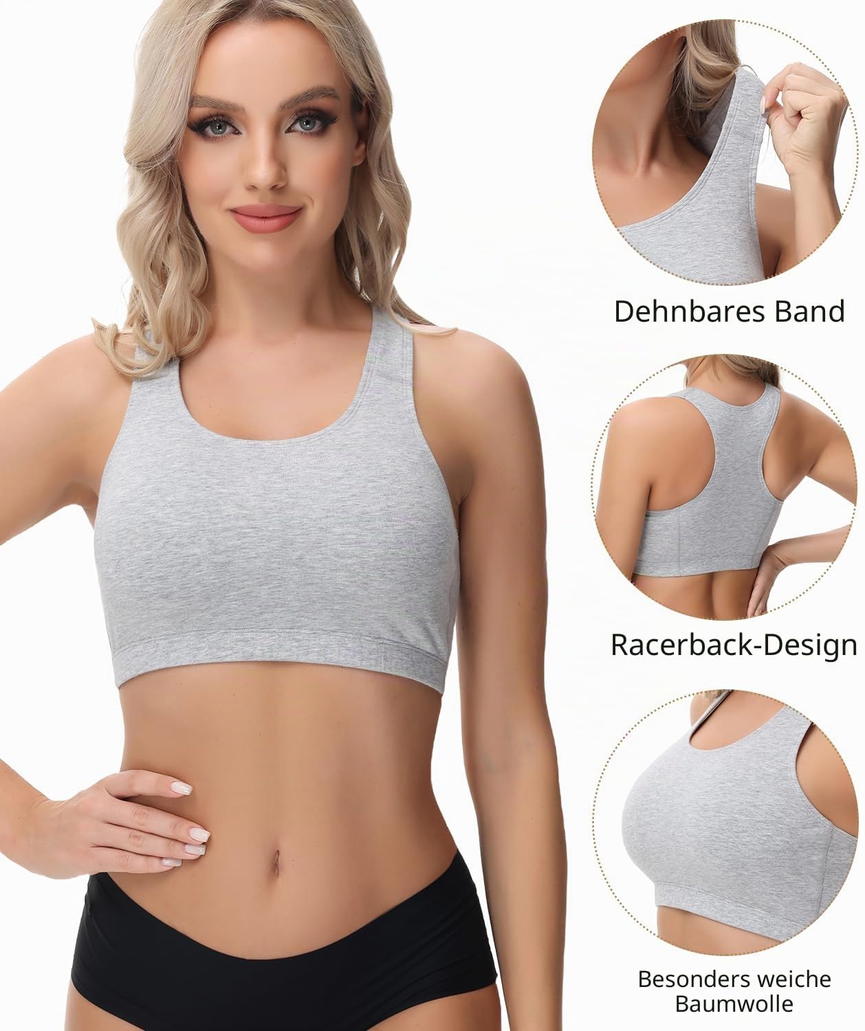 Thumbnail 1 de wirarpa Bustier Damen Baumwolle Ohne Bügel, T-Rücken, Ohne Gepolstert – 3er Pack