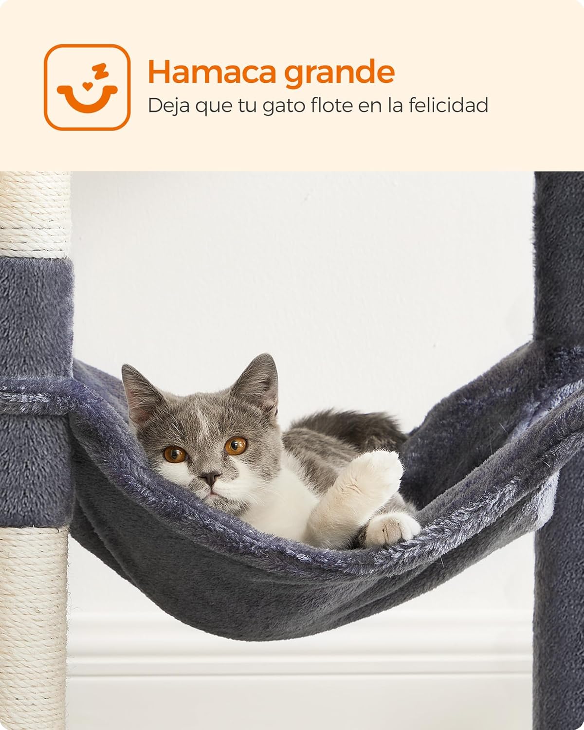 Detalle 2 de Feandrea Árbol para Gatos PCT161G01 de 143 cm con 4 postes rascadores, 2 plataformas y cueva