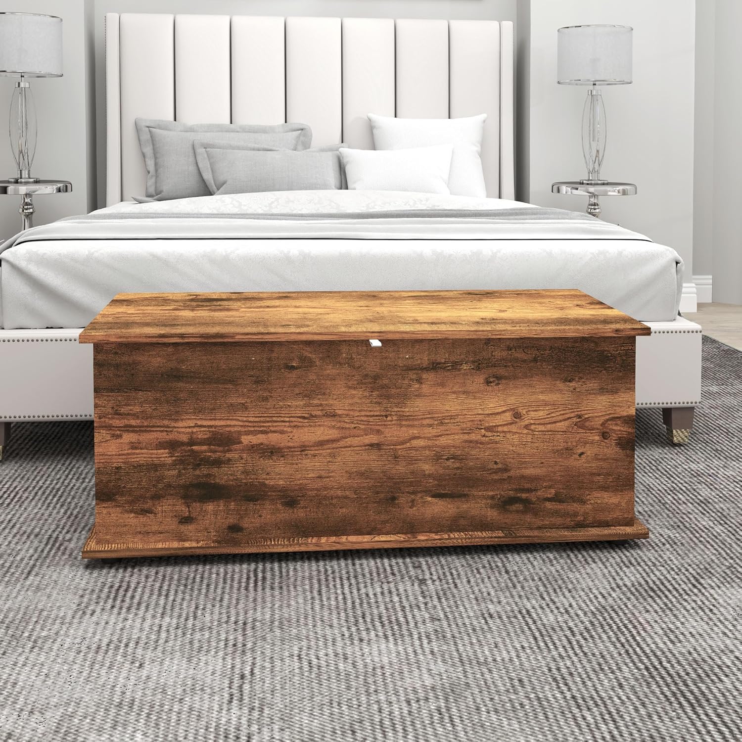Detalle de HOMCOM Large 113L Storage Chest – Rustic Brown Blanket Box & Shoe Bench (100 x 40 x 40 cm)