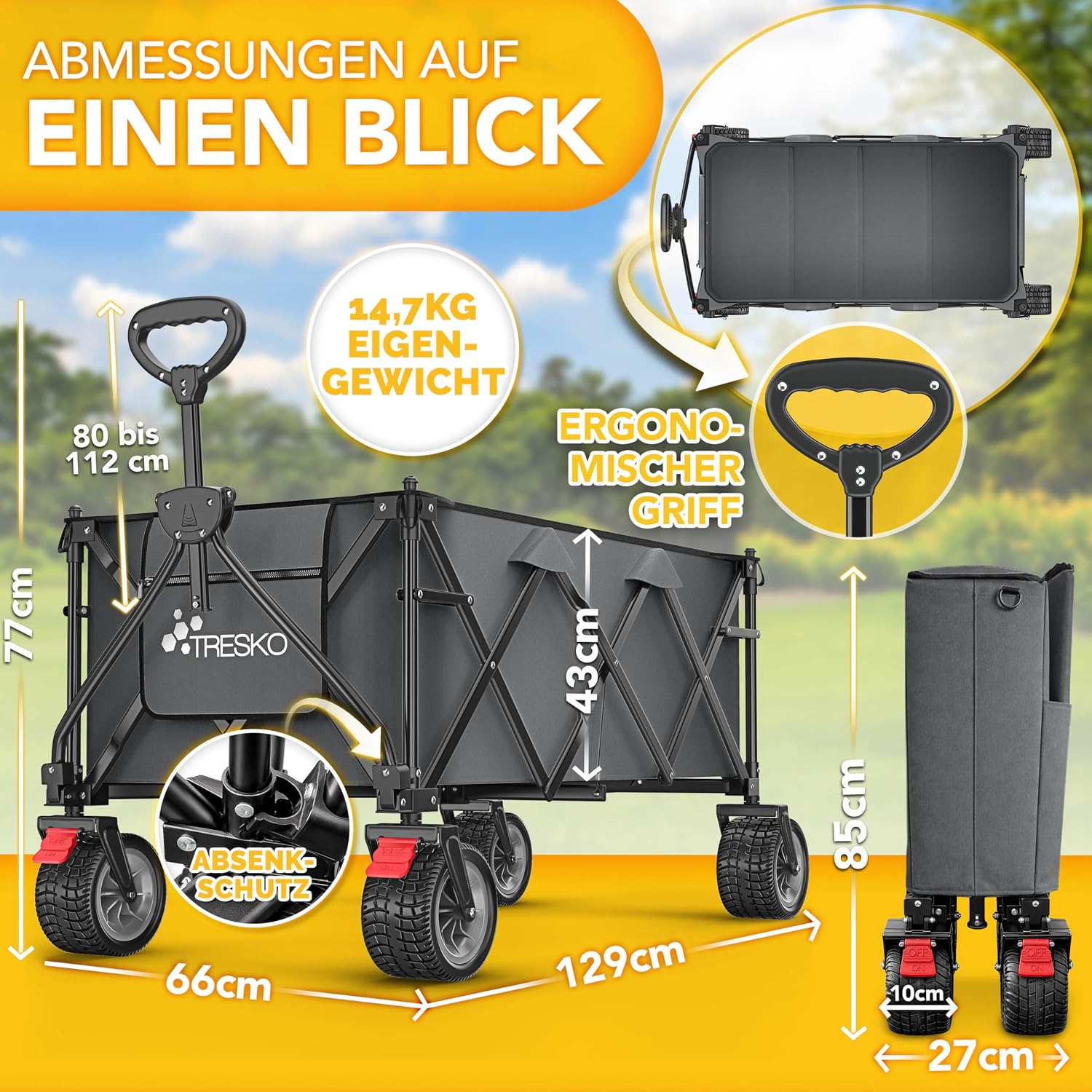 Thumbnail 1 de TRESKO TKGV_TKHW opvouwbare transportwagen, 300 l met rem en rubberbanden