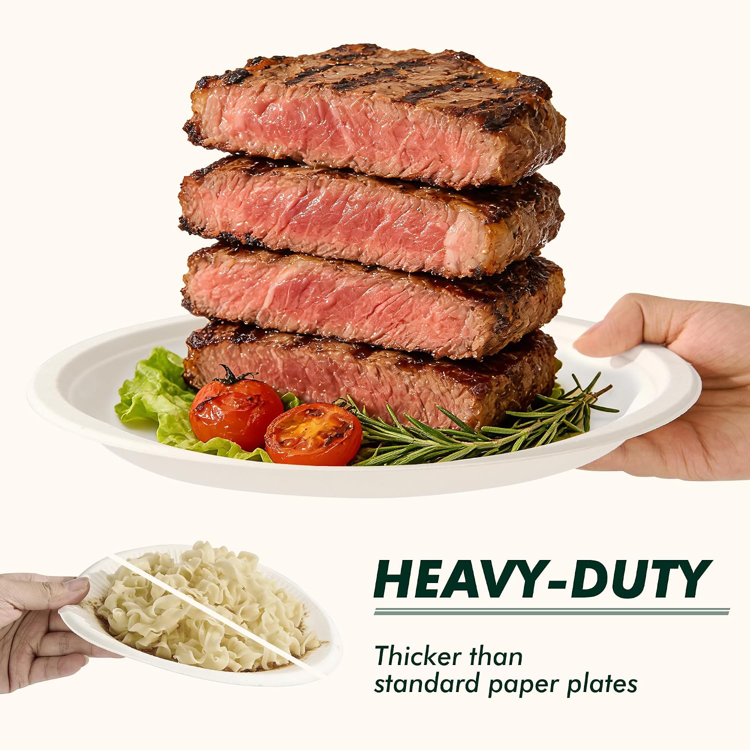 Detalle 2 de CELLURA 10 Inch 150 Pack Compostable Plates: Heavy-Duty, Microwave-Safe Sugarcane Fiber Disposables