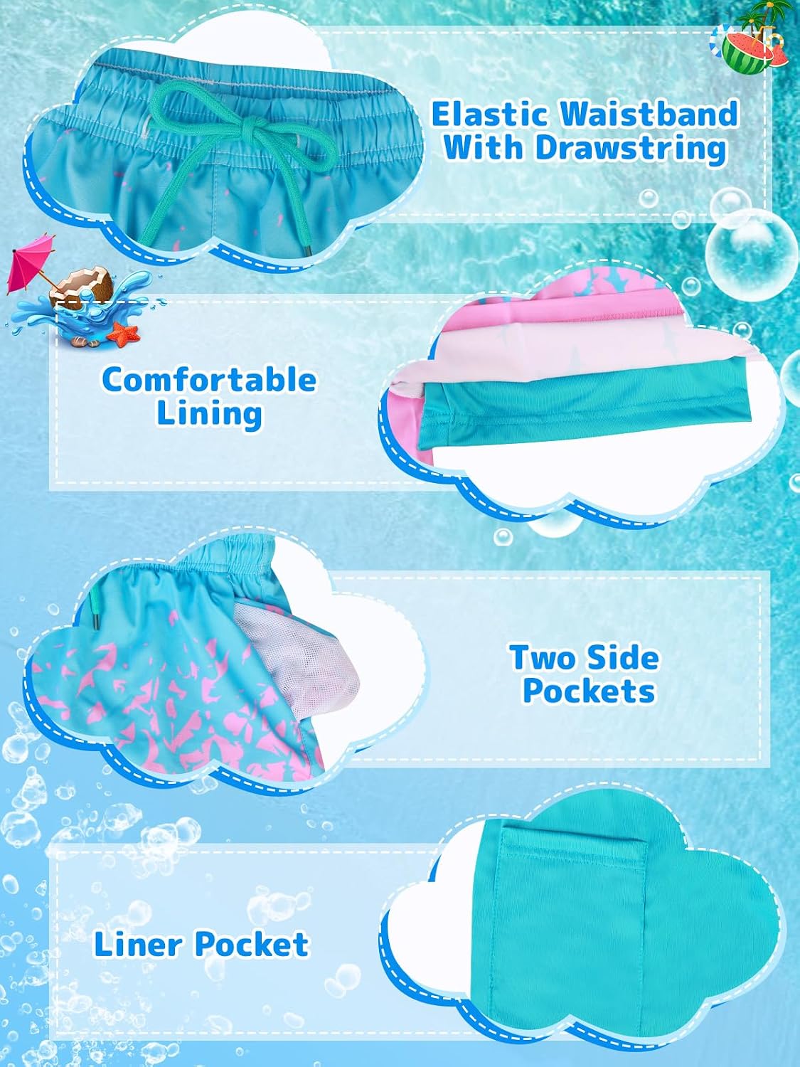 Detalle de Kefiyis Boys Swimming Shorts 2 in 1 Quick Dry with Liner and Pockets (6–14 years)