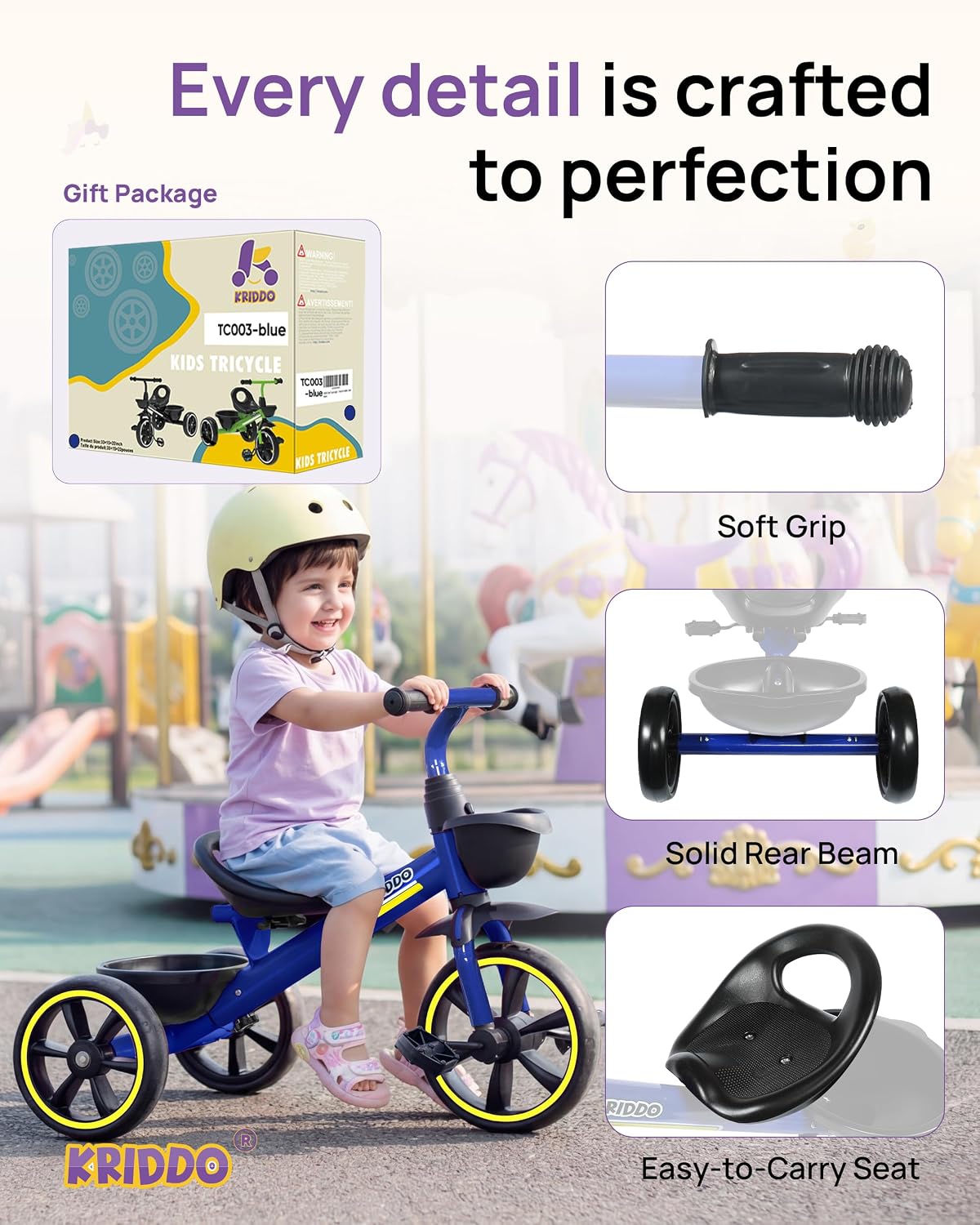 Detalle 2 de KRIDDO Kids Tricycle 24-48 Months Blue