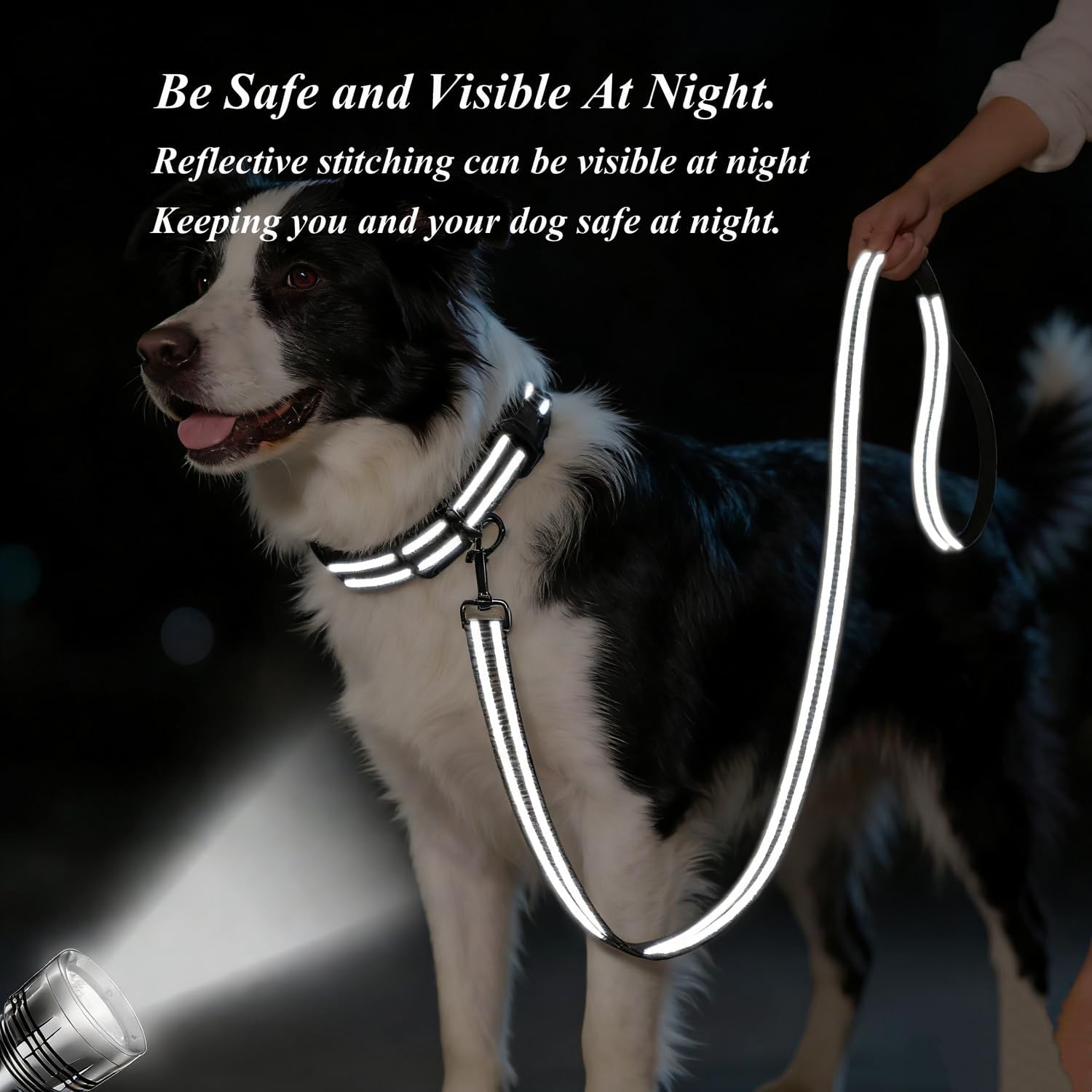 Thumbnail 6 de Olahibi Dog Collar Leash Set – Gradient Colour, Reflective Strips, Neoprene Handle, 150 cm Leash (Medium, Black/Grey)