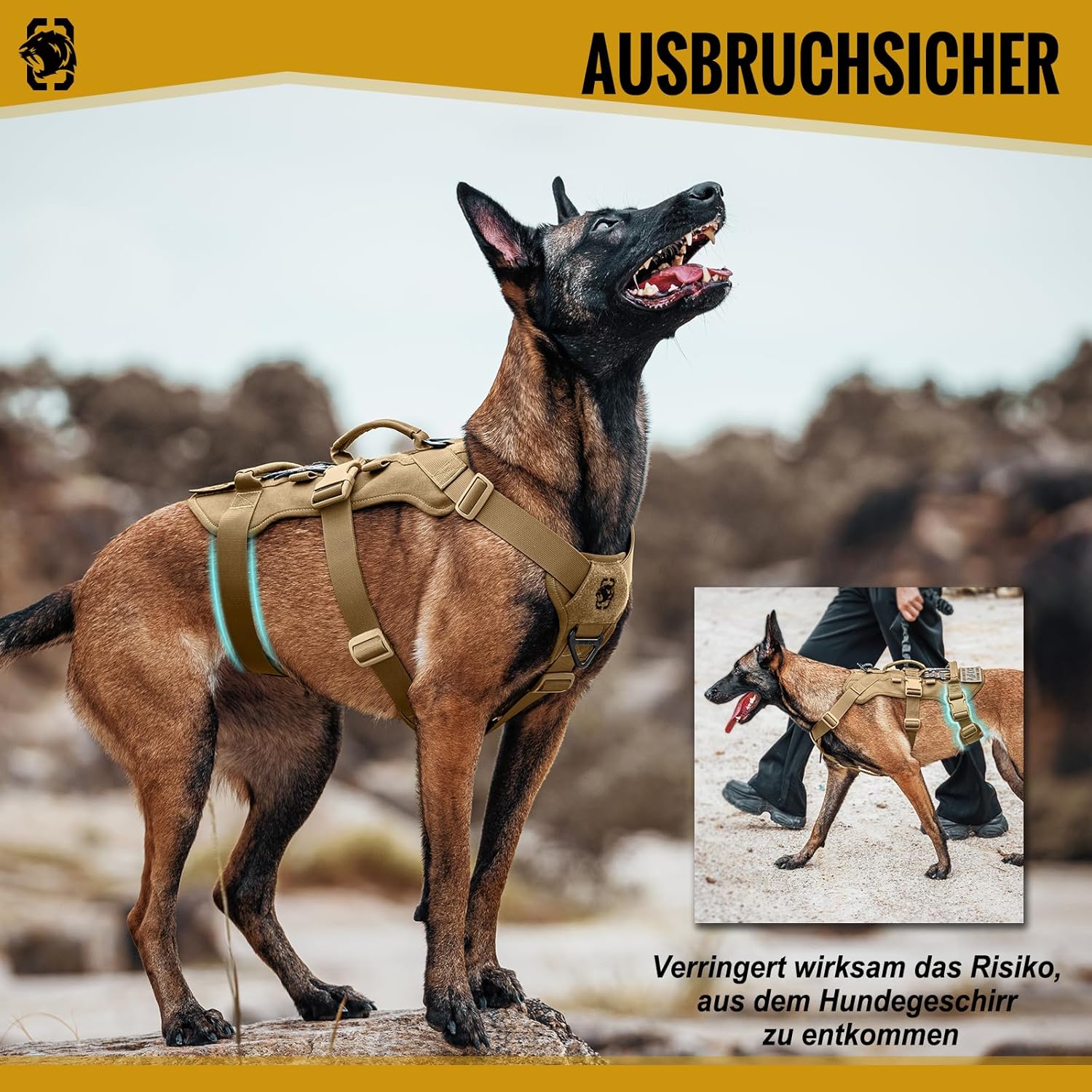 Detalle de OneTigris Harnais pour chien T-Bone : harnais tactique 2 poignées, ajustable et résistant