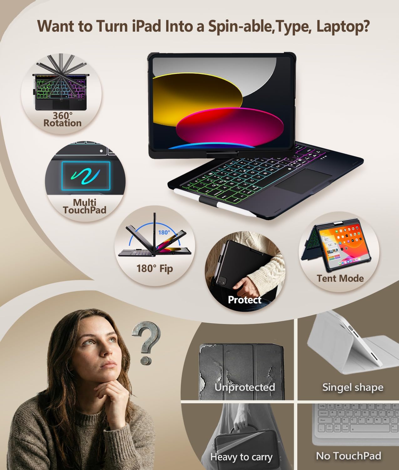 Thumbnail 1 de BABG TouchPad Keyboard Case 7 modes
