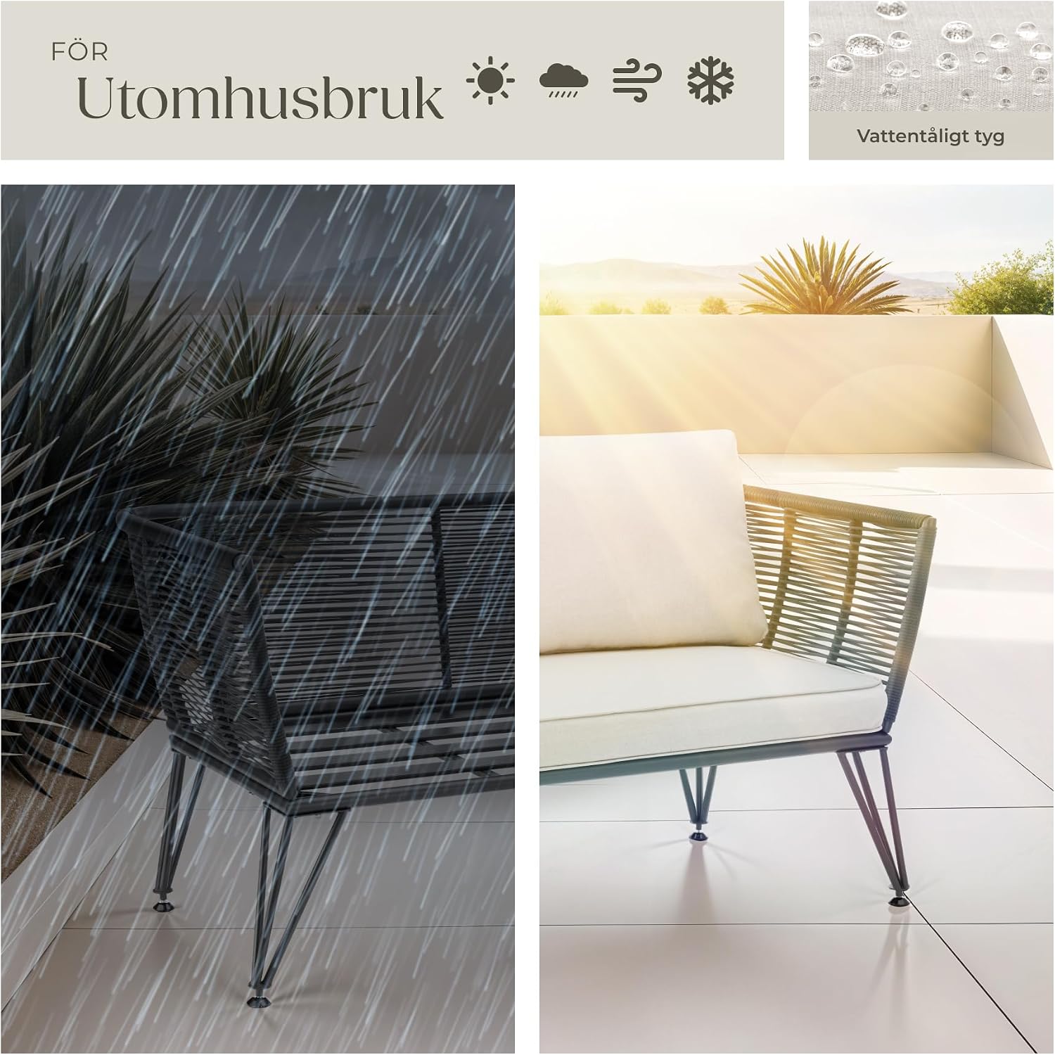 Thumbnail 6 de tectake 405464 loungesoffa i konstrotting med armstöd och tjocka dynor