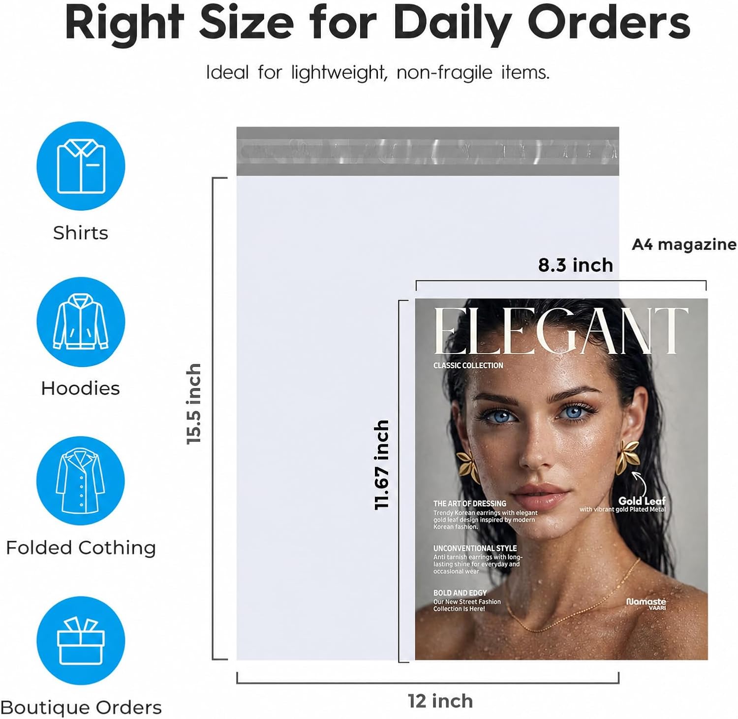 Detalle de Fuxury 12x15.5-Inch Poly Mailers, 500-Pack White Self-Seal Shipping Bags
