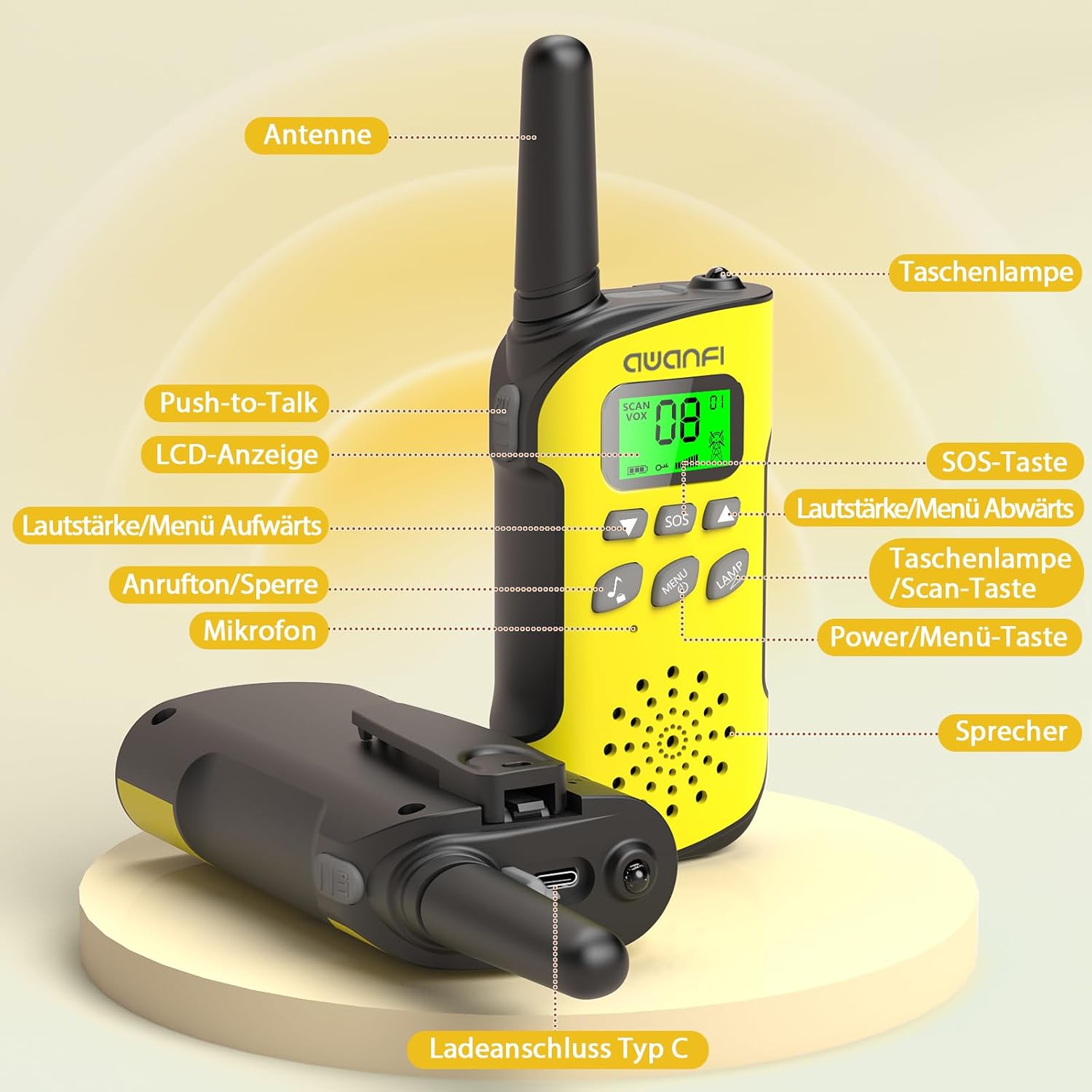 Detalle de AWANFI Kinders-Walkie-Talkie: Wiederaufladbar, sicher und praktisch für Outdoor-Abenteuer