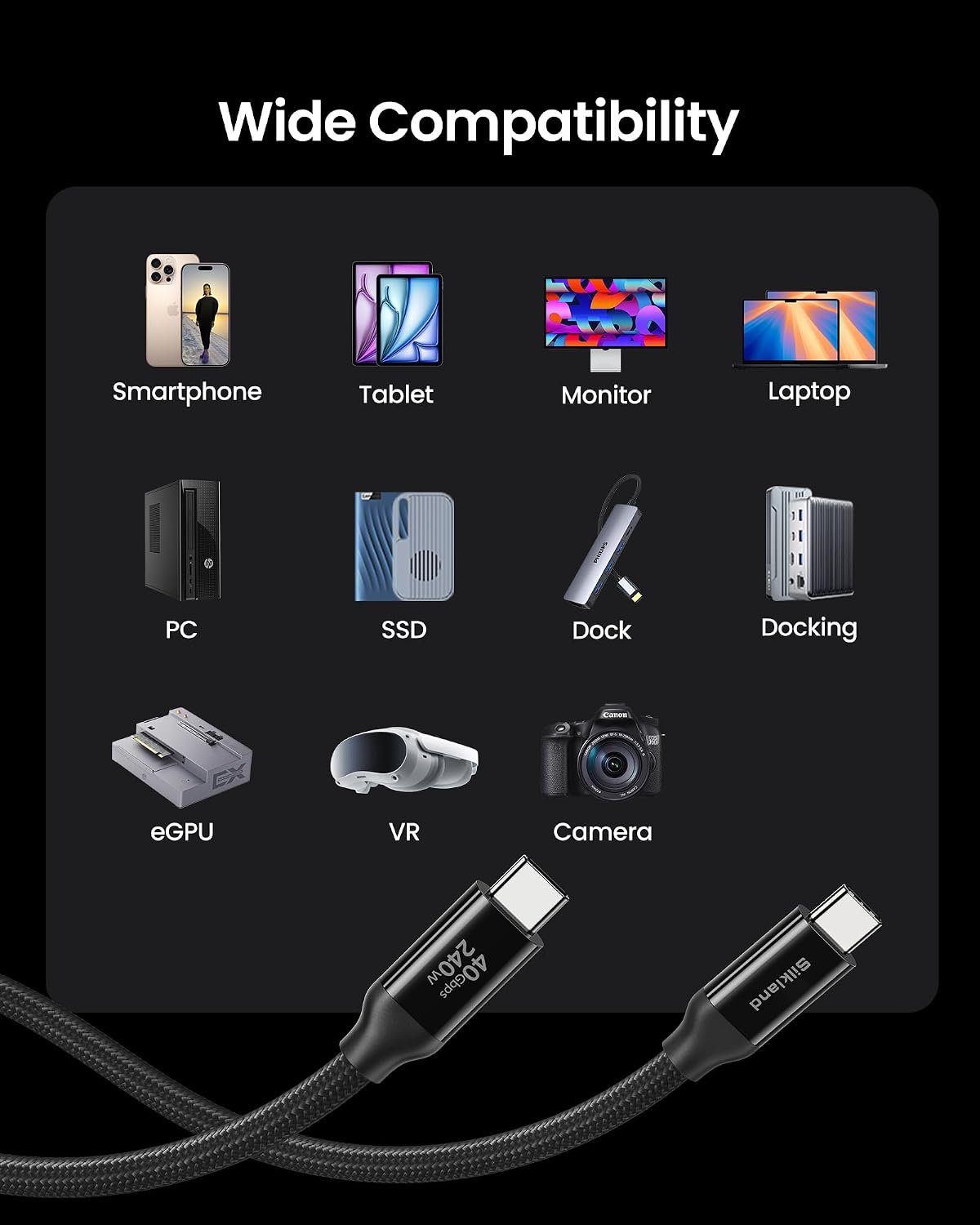 Detalle de Silkland USB4 40Gbps Thunderbolt 4 cable 1.5m