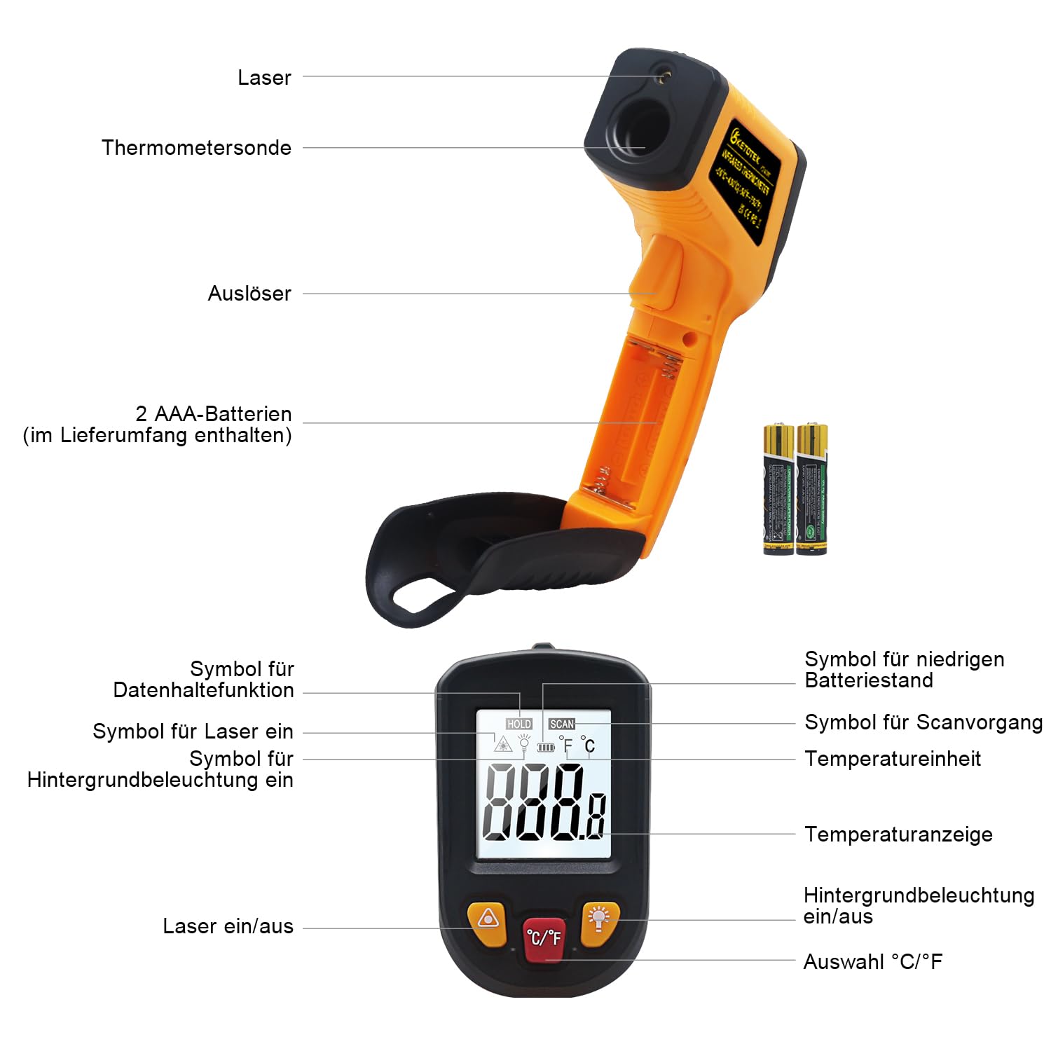 Thumbnail 6 de KETOTEK Infrarot Thermometer 400°C