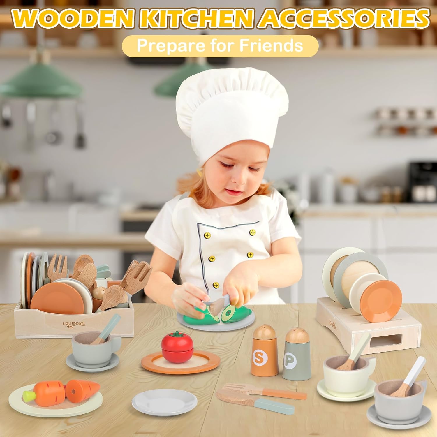 Thumbnail 3 de Dreamon Wooden Play Food Set (27 PCS) – Toddler tea set kitchen toy for pretend play