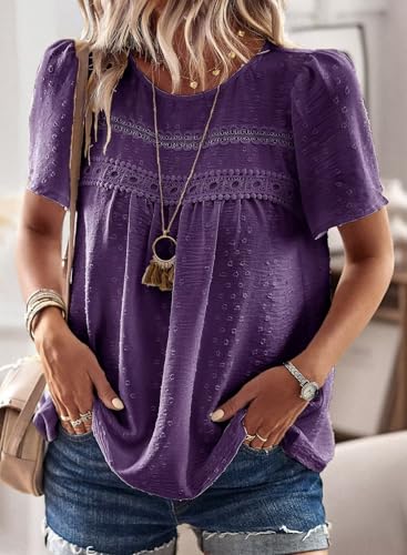 Detalle de TUUHAW Top Femme Oversize Chemisier Manche Courte Bohème Violet Foncé XXL